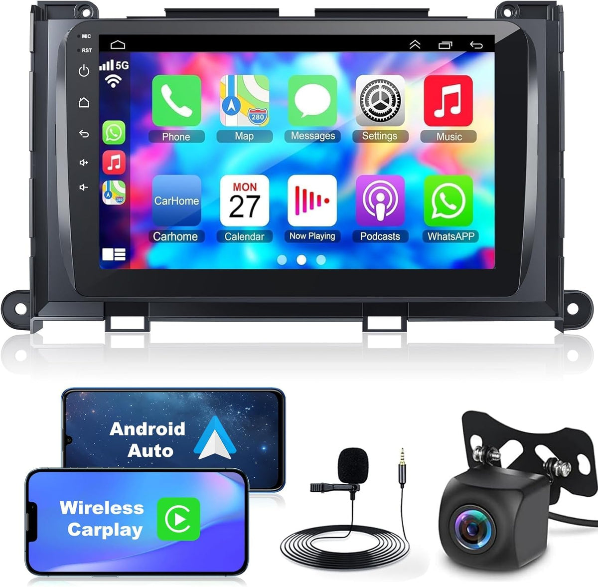 4G+64G Car Radio Stereo For Toyota Sienna 2011 2014, Wireless Carplay&Android Auto With Android 12 Support Bluetooth/Voice Contr