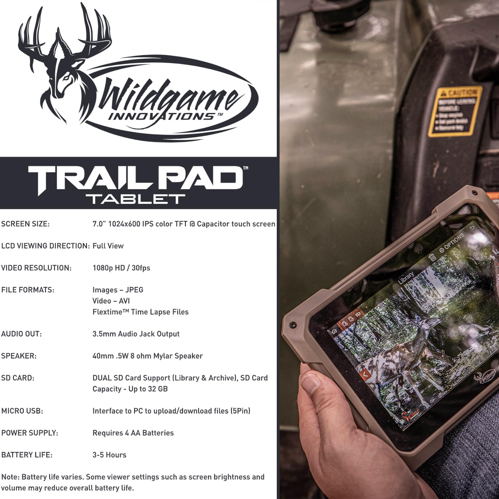 Wildgame Innovations Trail Pad Tablet Vu70 Dual Sd Card Viewer For Hunting & Wildlife Observation Durable Weather Resistant Memo