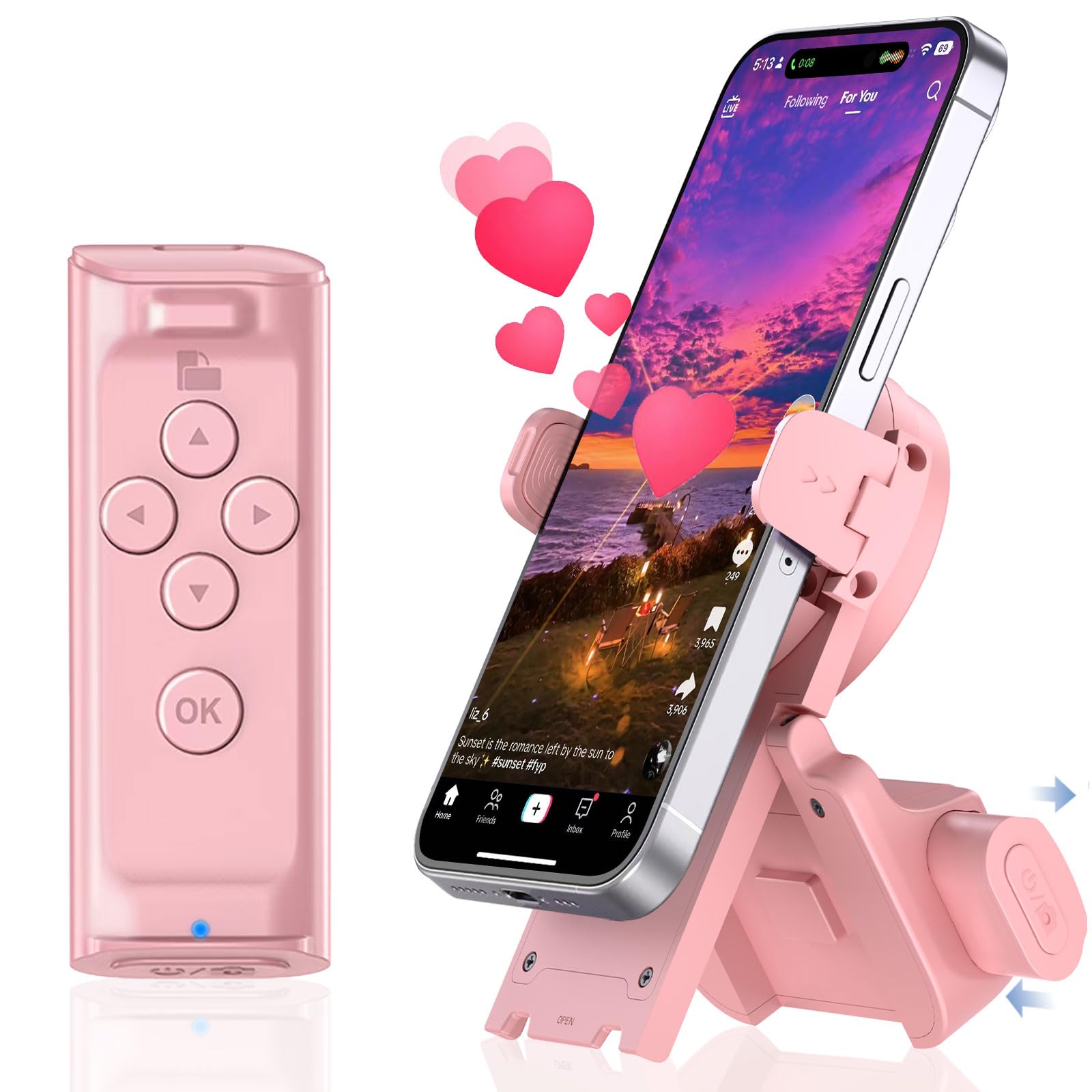 Milouz Remote Control Scrolling For Tiktok With Phone Stand,Page Turner For Kindle App E Book,Bluetooth Camera Shutter Remote Fo