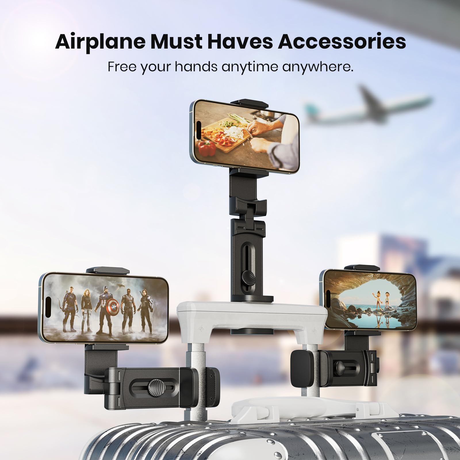 3 Pack Universal Airplane Phone Holder, Klearlook 360 Degree Rotation Travel Essentials Mount For Desk, Handsfree Stand, Flexibl