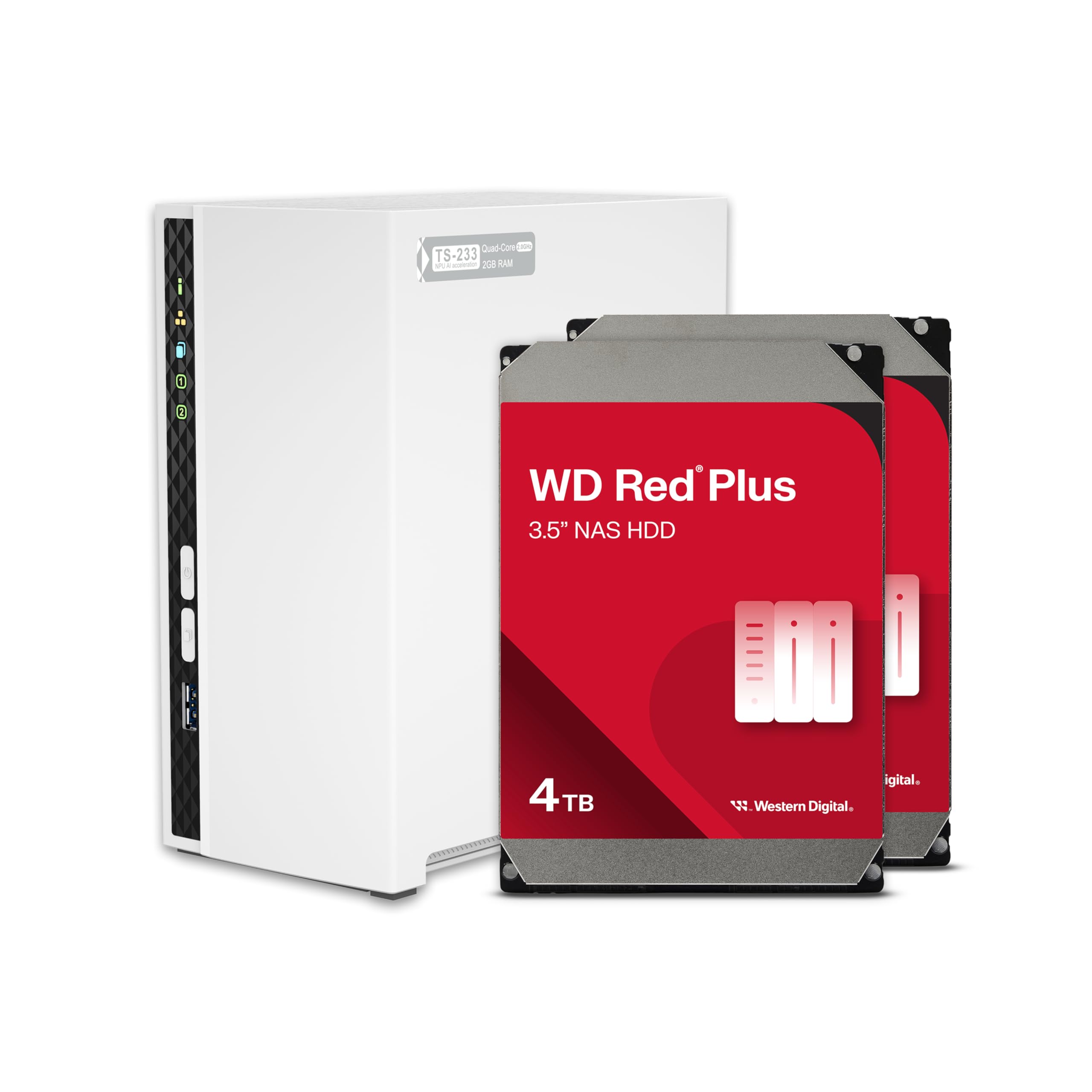 Qnap Ts 233 24Wd Us 2 Bay Home Nas With 4Tb Storage Capacity, Preconfigured Raid 1 Wd Red Plus Hdd Bundle, With 1Gbe Ports