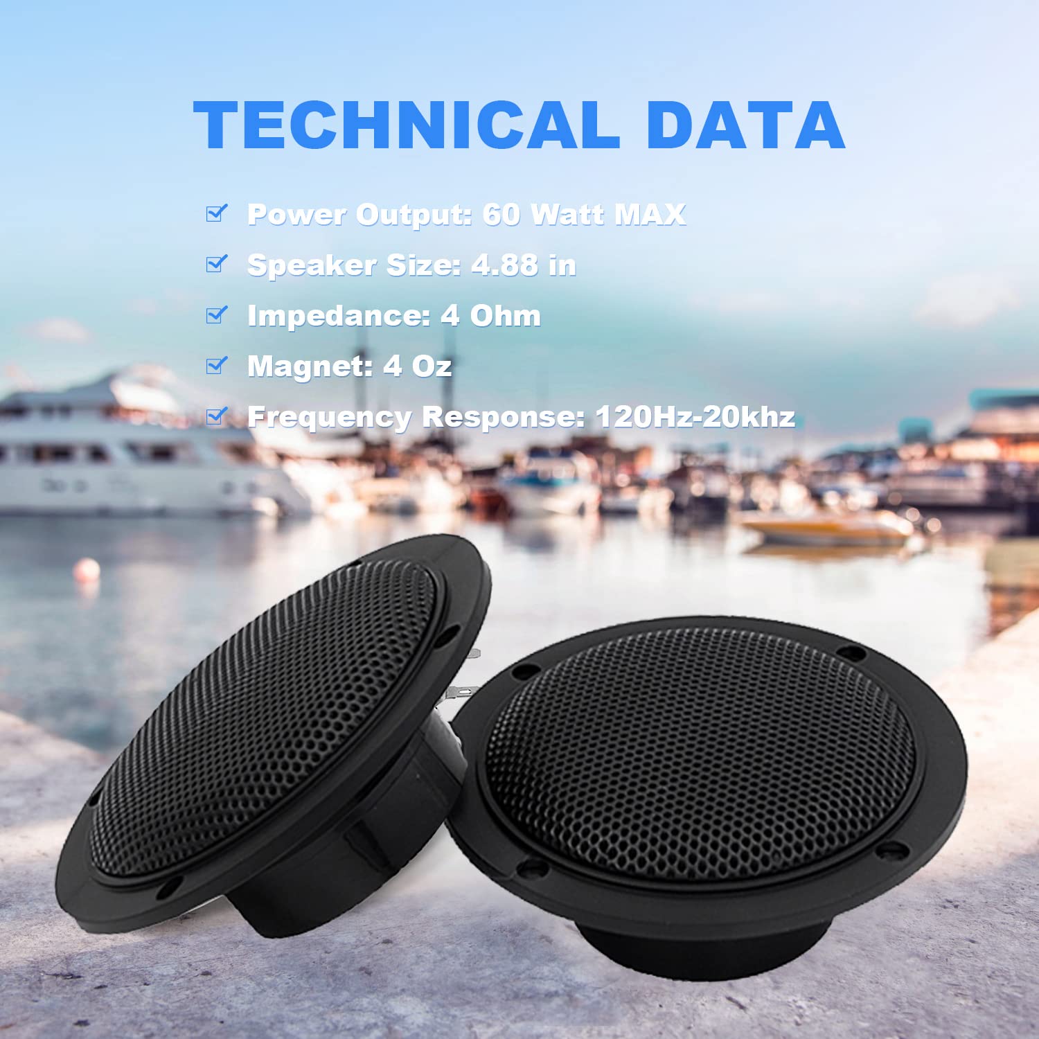 Guzare Marine Stereo Boats Radio Waterproof Radio Audio Package   Bluetooth Mp3 Usb Am Fm Marine Radio With 4 Inch X 2 Black Spe