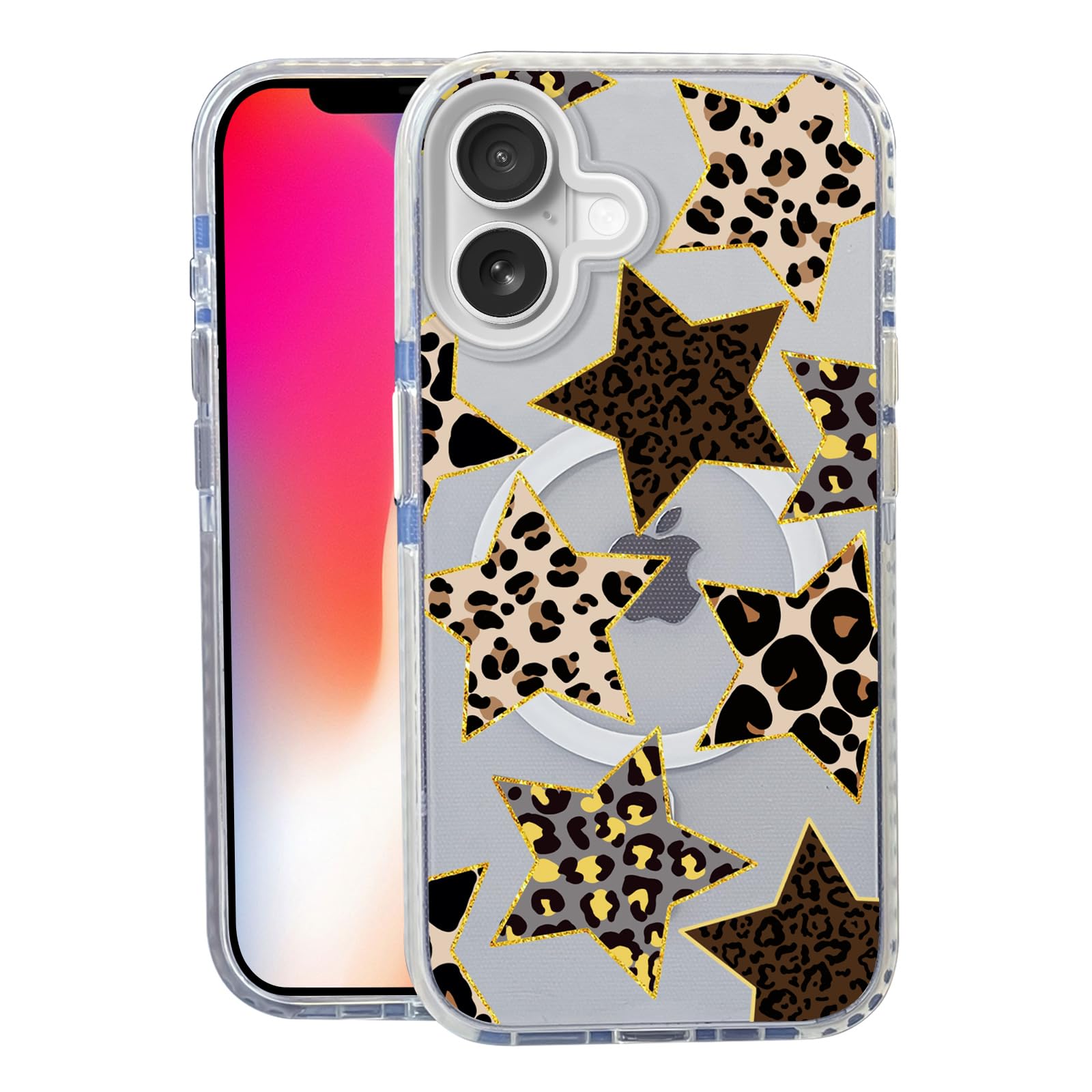 Nimeey Leopard Print Stars for iPhone 16 Case,MagSafe Compatible,Matte Soft Slim Shockproof Cover,Anti-Fingerprint,Anti-Yellowin