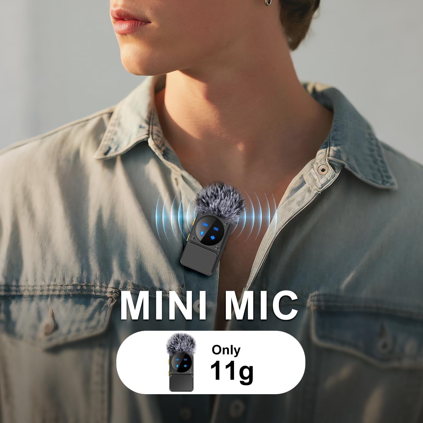 Mini Wireless Lavalier Microphone For Iphone Ipad Android With Lightning/Usb-C Plug, 80H Work Time Noise Reduction Lapel Mic For