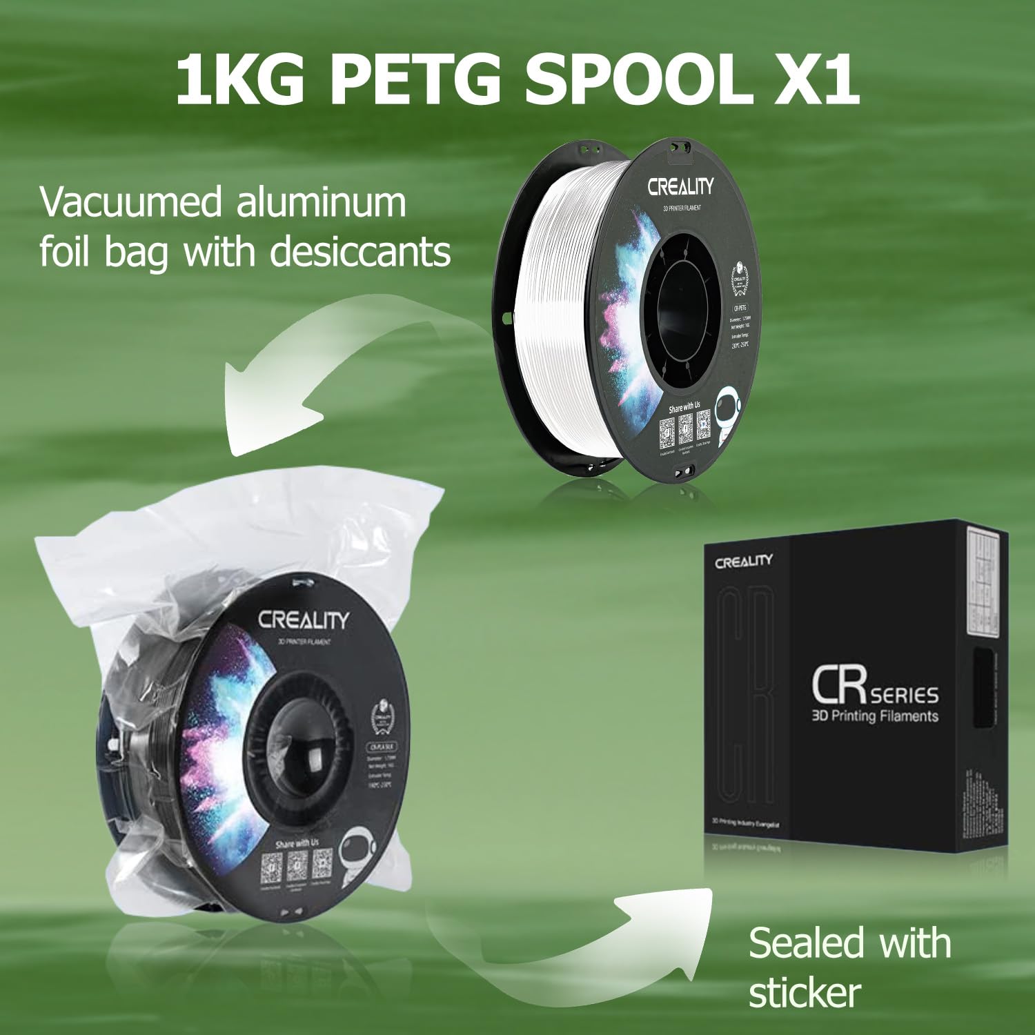 Yoopai Official Cr Petg 3D Printer Filament 1.75Mm 1Kg (2.2Lbs), High Precision Strong Toughness, Odorless Better Flow Moisturep