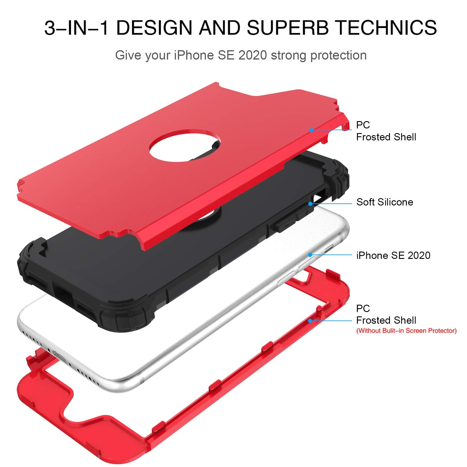 Bentoben For Iphone Se 2022 Case, Phone Case Iphone Se 2020, Heavy Duty 3 In 1 Full Body Rugged Shockproof Hybrid Hard Pc Soft R