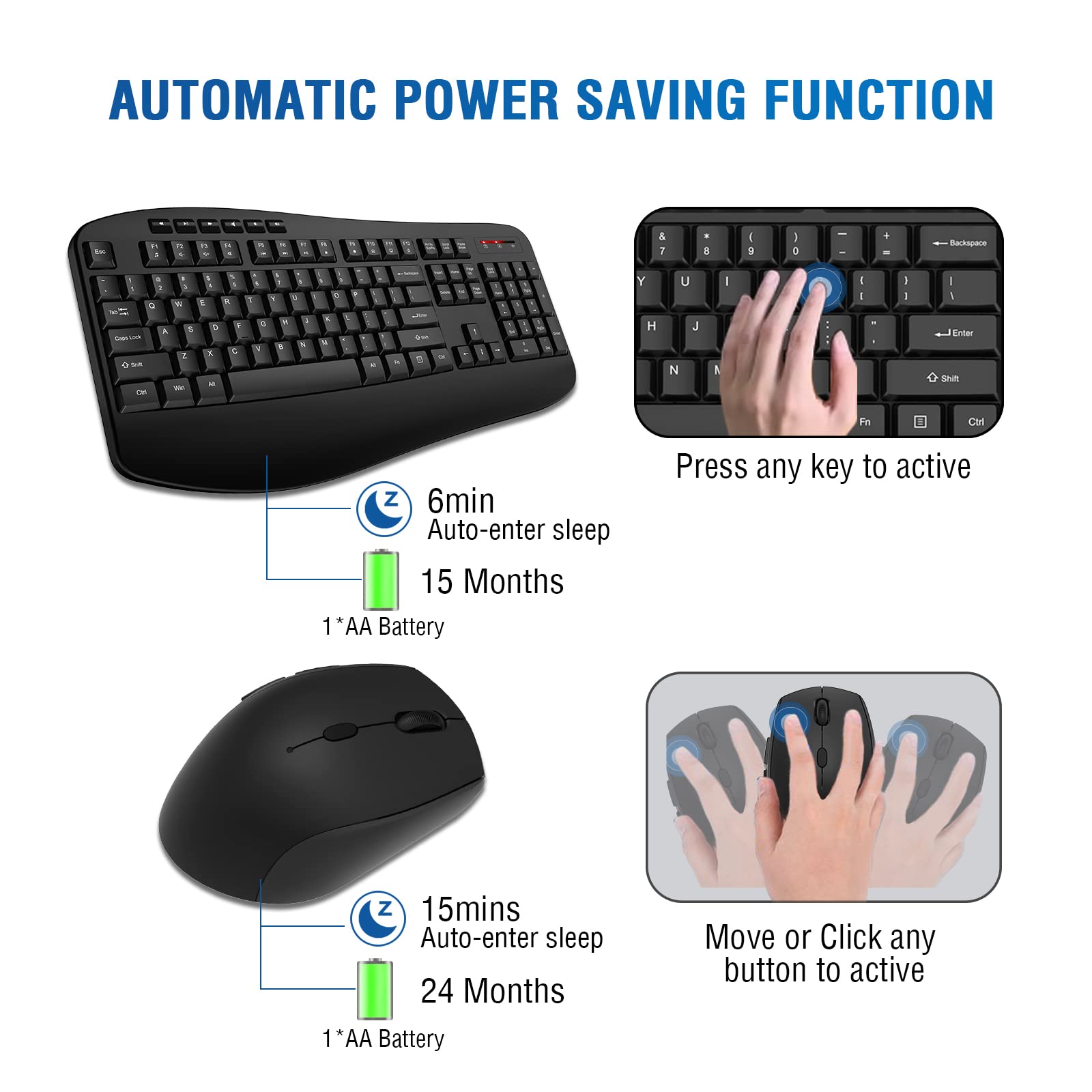 Wireless Keyboard Mouse Combo, Edjo 2.4G Full Sized Large Wireless Keyboard With Comfortable Palm Rest And Optical Wireless Mous