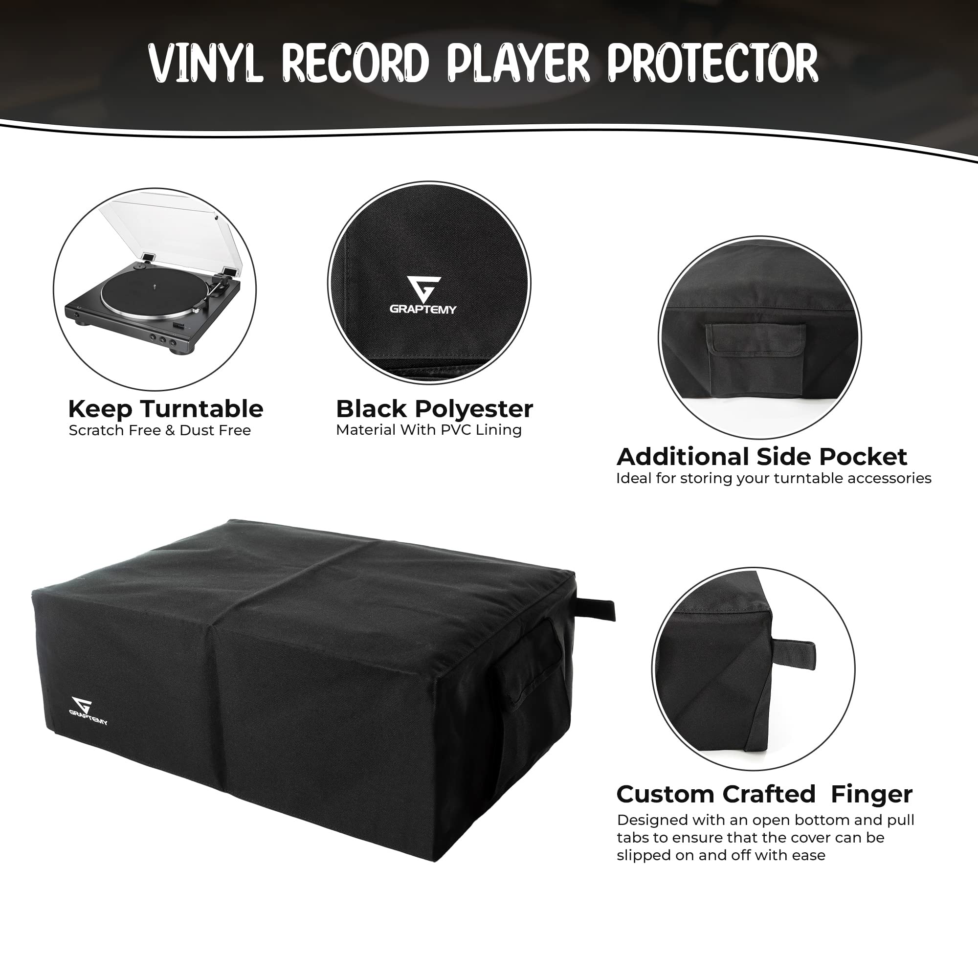 Turntable Dust Cover   600D Pvc Waterproof Protection Turntable Cover, Side Pocket And 2 Finger Pull Tab Record Player Cover   C
