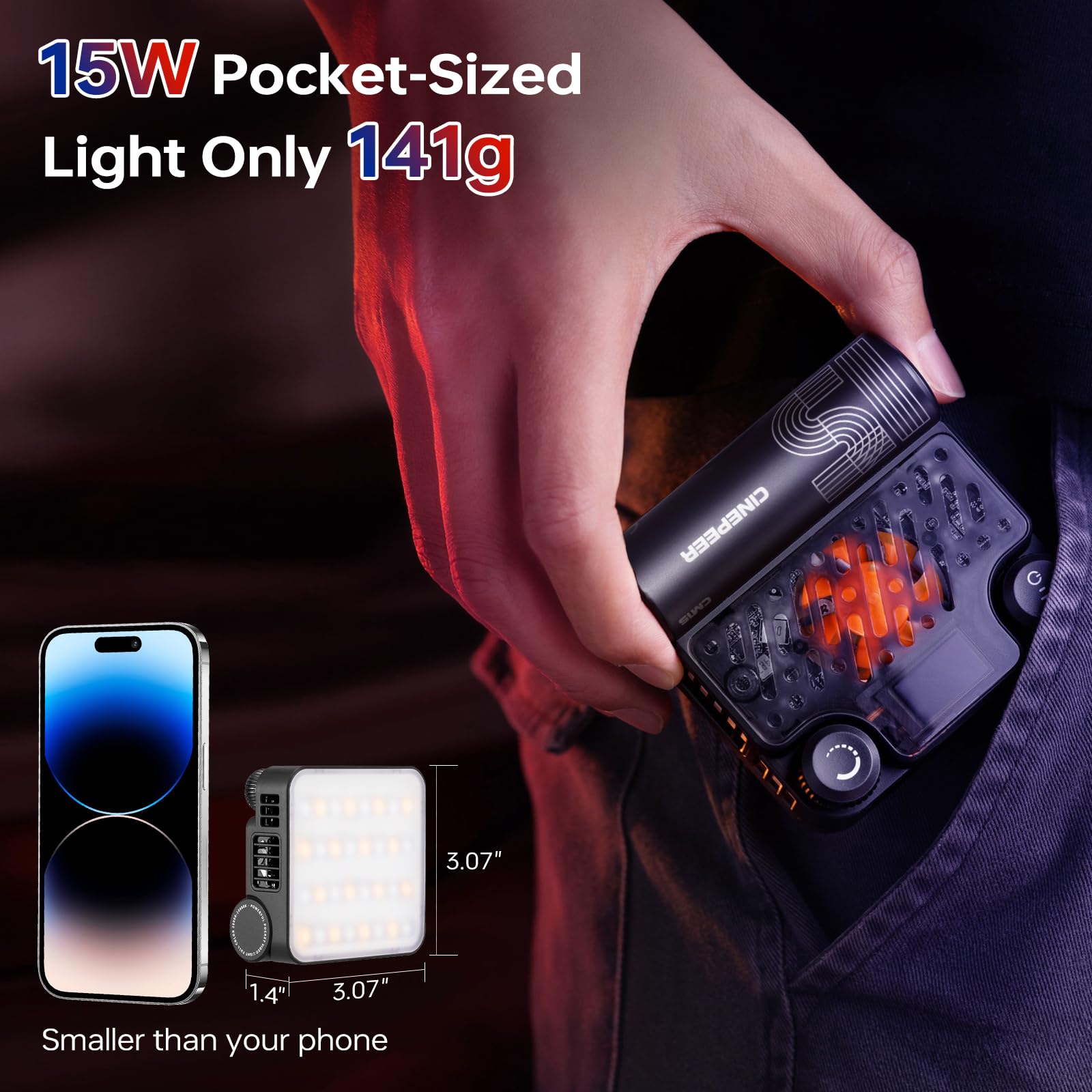 Zhiyun Cinepeer Cm15 15W Rgb Video Light Selfie Light 360 Full Color Camera Light With Cold Shoe 2600Mah Cri 94+ 2500K~10000K Re