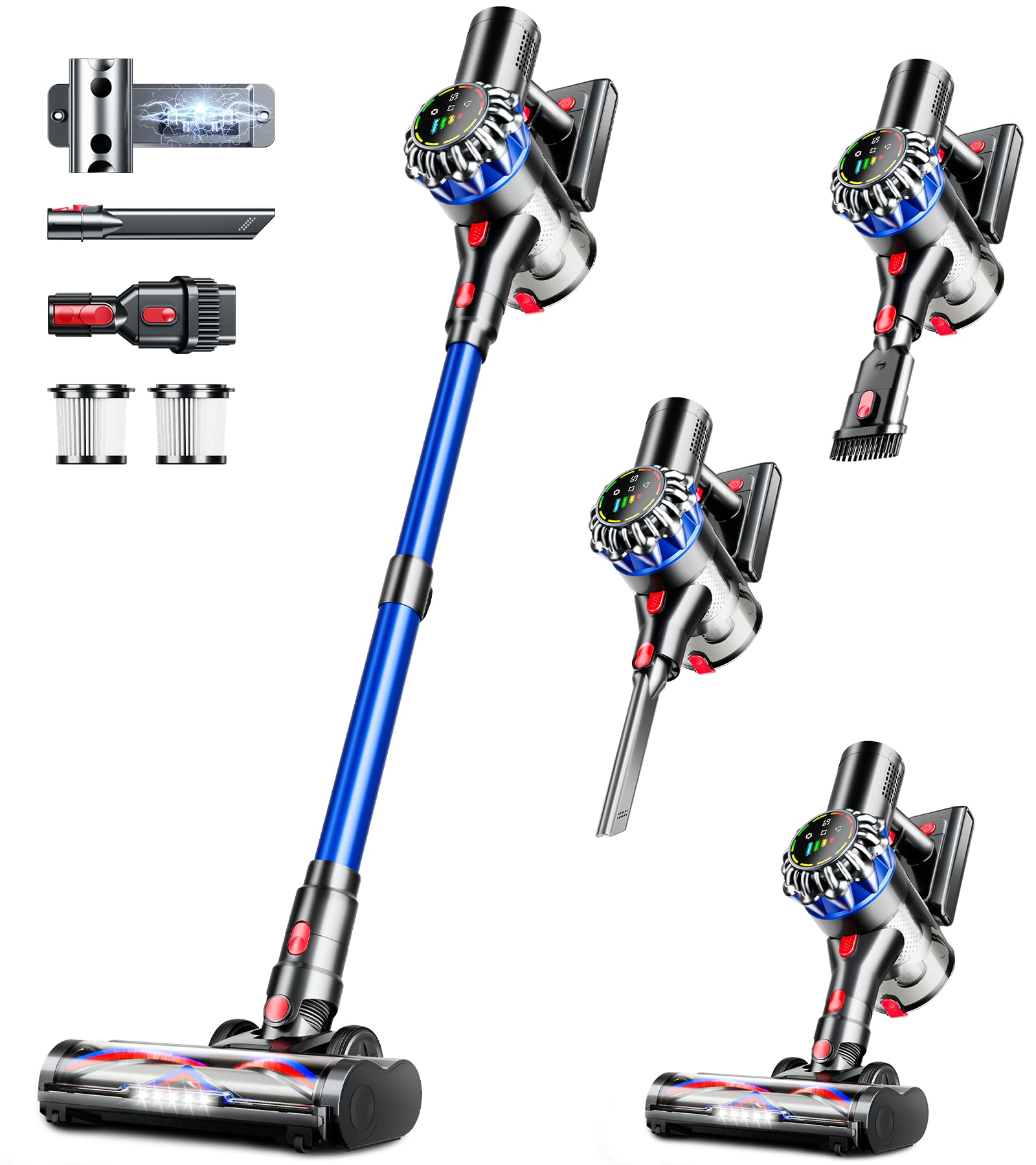 HFFLH Cordless Vacuum Cleaner, 600W 50Kpa 65Mins Cordless Stick Vacuum with SelfStanding, Touch Screen, AntiTangle Wireless Va