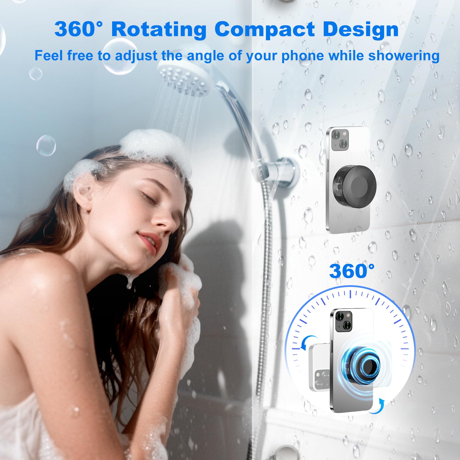 Cloudvalley Magnetic Shower Mirror Phone Holder, Portable Vacuum Suction Cup Phone Mount For Iphone 16 15 14 13 12, Hands-Free P