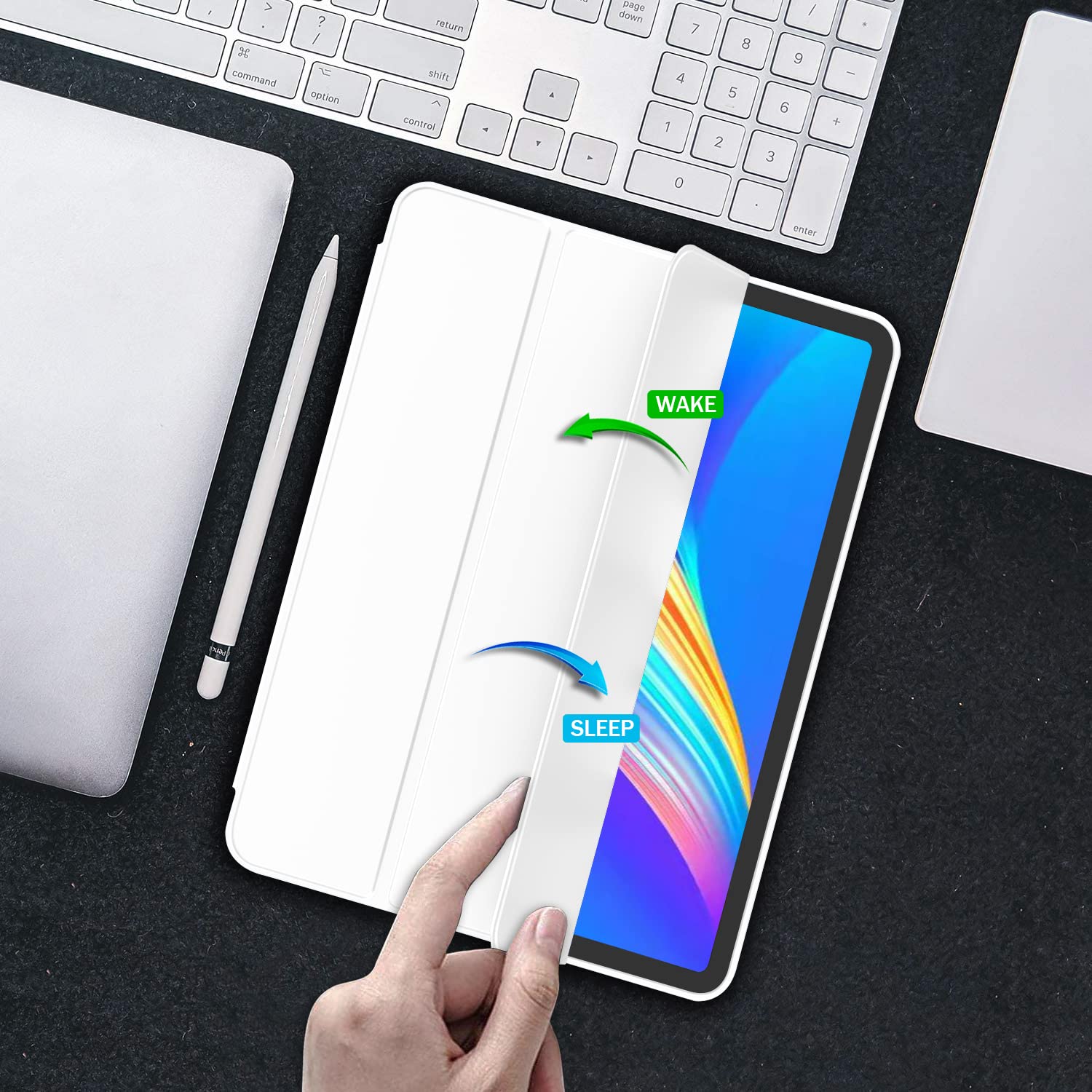 Imieet Ipad Pro 13 Inch Case M4 (2024) With Pencil Holder, [Support Pencil Pro And Pencil (Usb C)],Trifold Stand Smart Case With Soft Tpu Back, Auto Wake/Sleep (White)