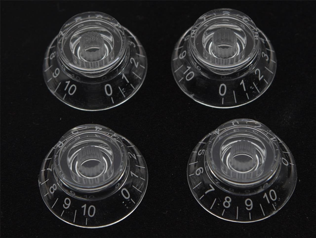 Dopro 4Pcs Clear W/White Number Lp Guitar Bell Knobs Top Hat Knobs For Epi Les Paul/Import Guitar Bass W/Coarse 5.8Mm Split Pots