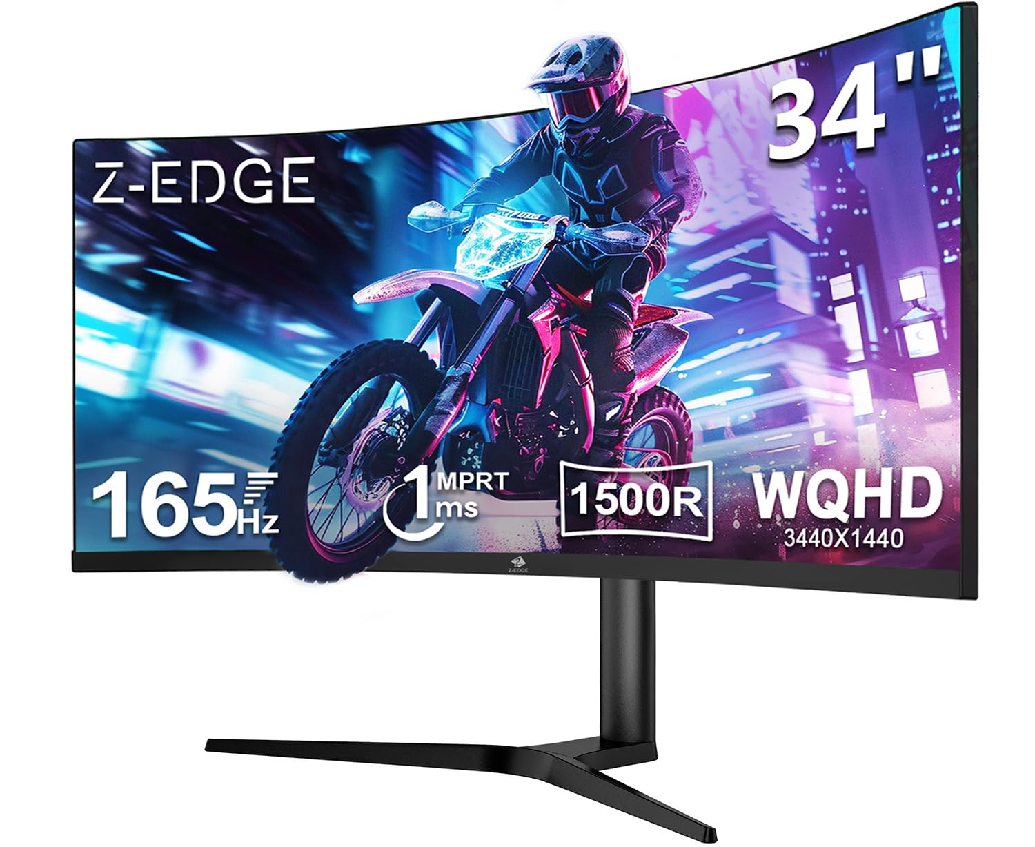 Z Edge Ug34 34'' Ultrawide 2K Curved Gaming Monitor With 165Hz Refresh Rate, 21:9 Aspect Ratio, 1Ms Mprt, 3440X1440 Resolution,