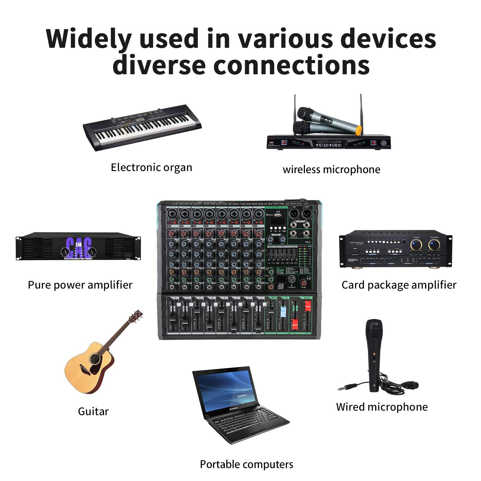 MAD OWL 8 Channel DJ Mixer Board - Professional Digital Audio Mixer with 99 DSP Effects, USB Sound Card for Music Production & Streaming