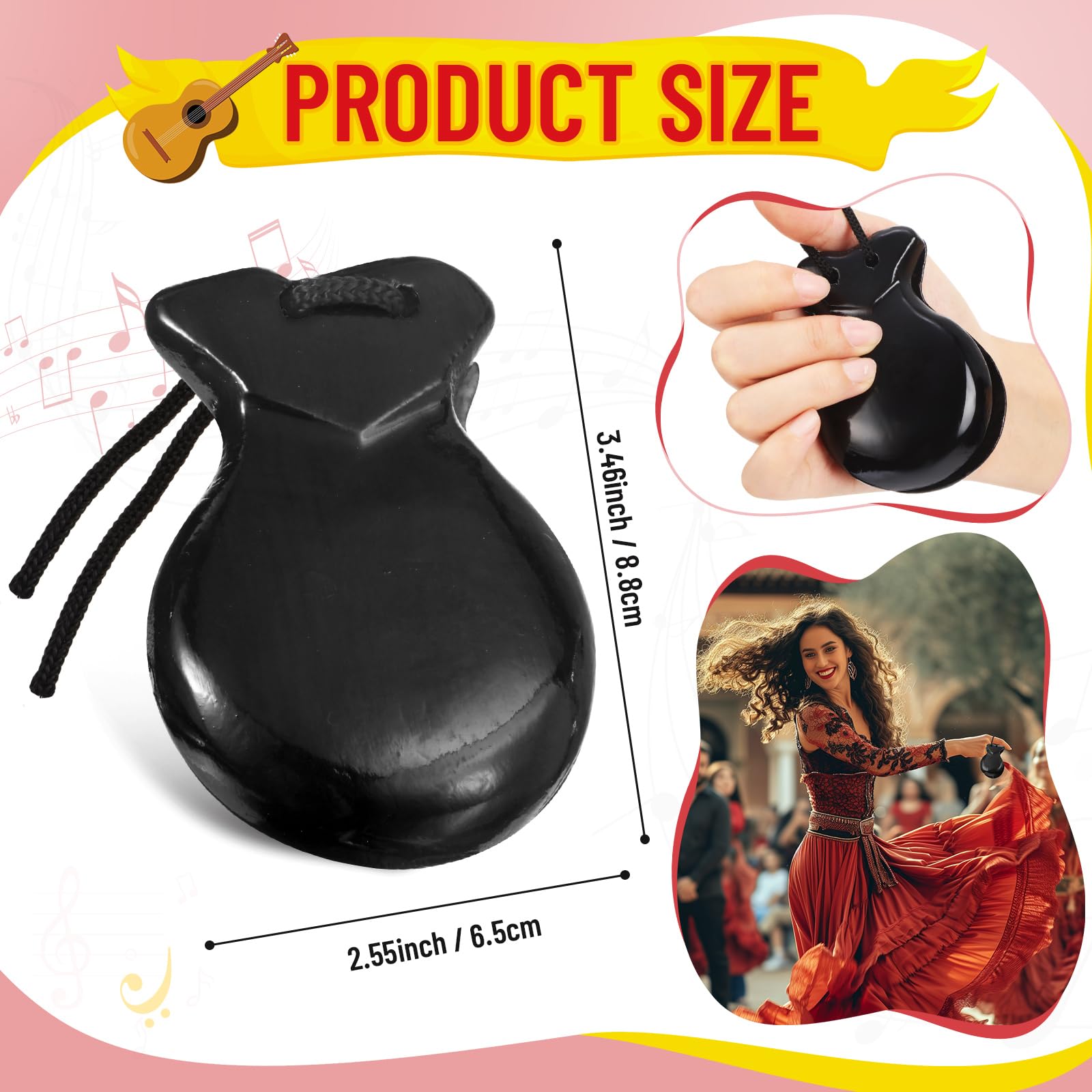 Motionchic 2 Pack Spanish Castanets Flamenco Castanets With String Traditional Wood Hand Percussion Castanets For Adults Kids Mu