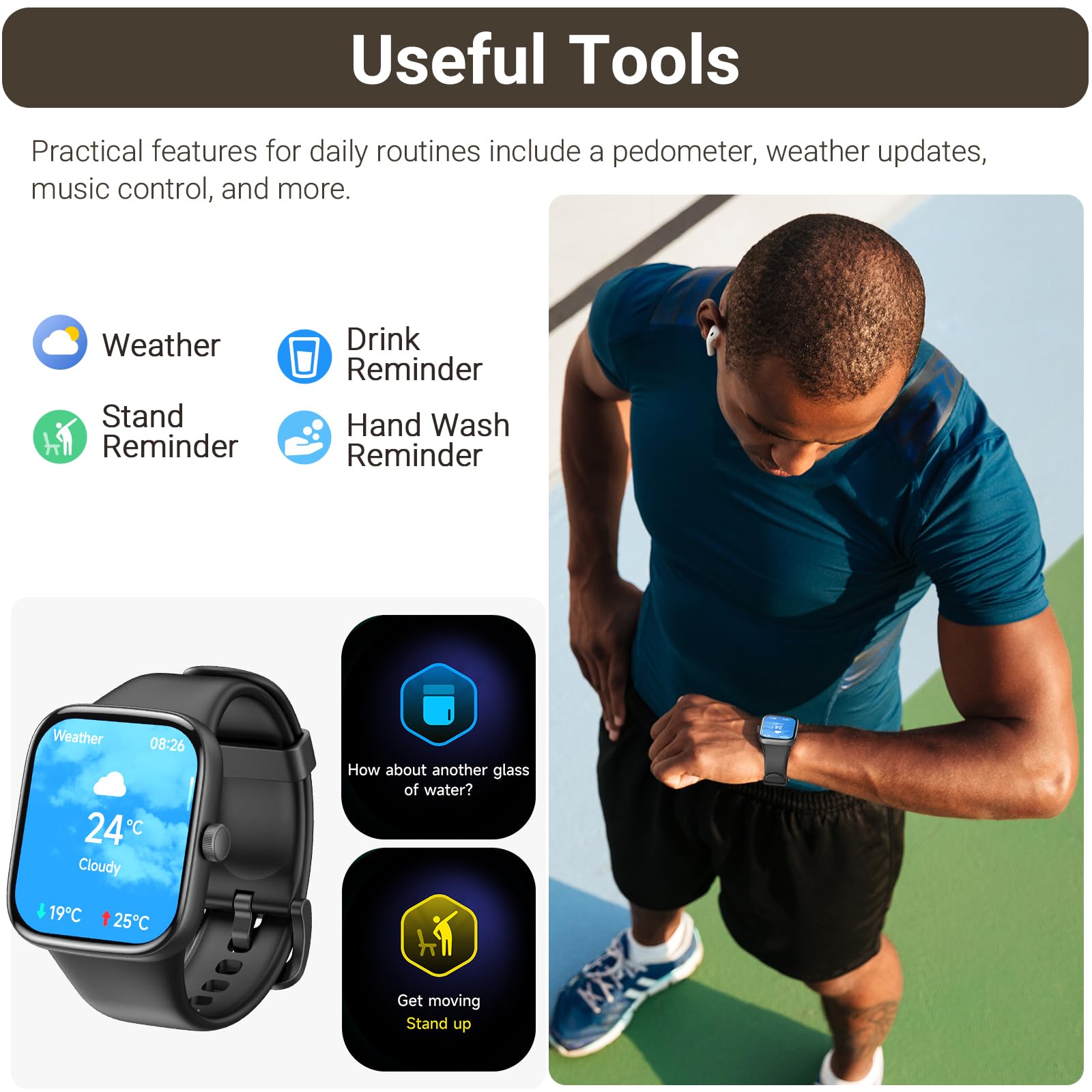 Tozo Amoled S7 Smart Watch Bluetooth Call 1.85 Inch Ultra Hd Screen,Dynamic Dials Messages Push 100+ Sports Modes,Detect Human H