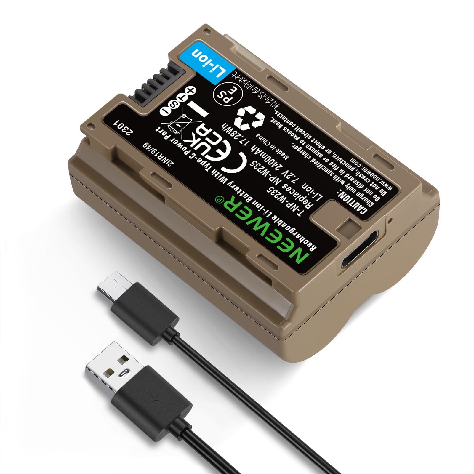 Neewer Np W235 Rechargeable Replacement Battery For Camera 2400 Mah With Cable, 2.3 Hour Usb Type C Quick Charge Compatible With