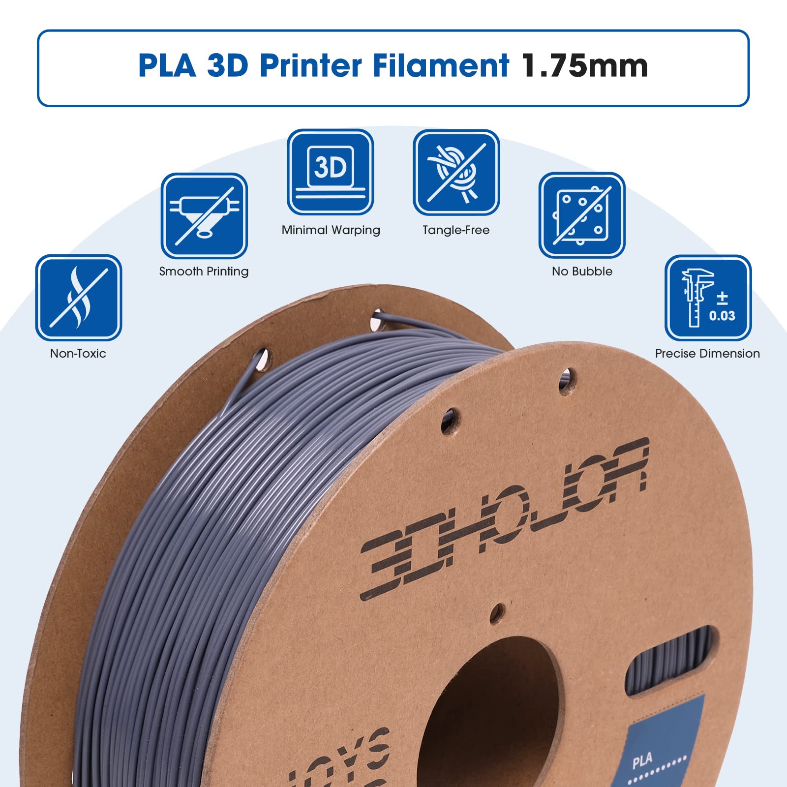 3Dhojor Pla Filament 1.75Mm Grey,3D Printing Filament,1Kg Cardboard Spool (2.2Lbs), Fit Most Fdm 3D Printer,Dimensional Accuracy