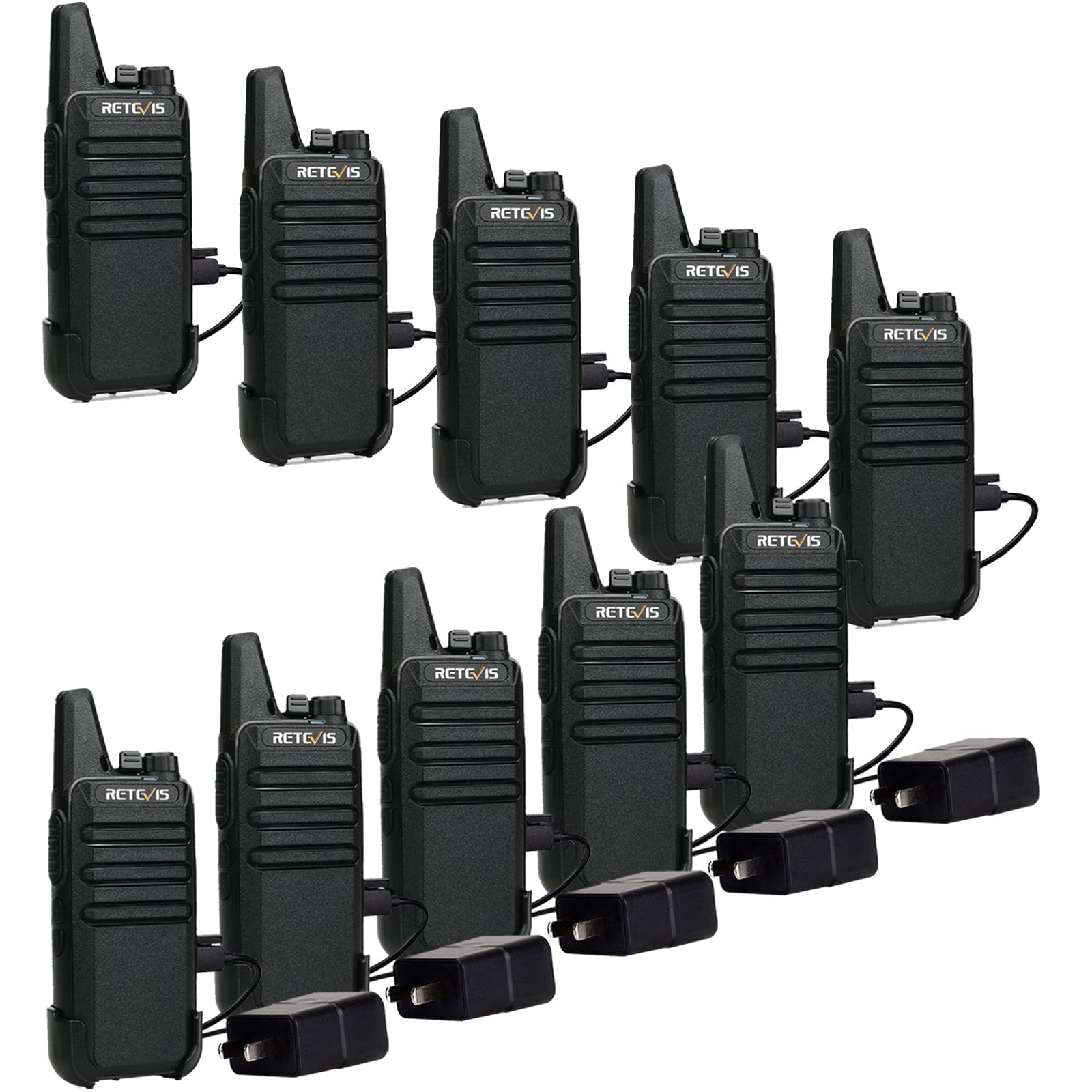 Retevis Rt22 Walkie Talkies Rechargeable,Long Range Two Way Radio,2 Way Radio For Adults, Handsfree Vox Mini, For Business Office School Church Restaurant Retail(Black,10 Pack)