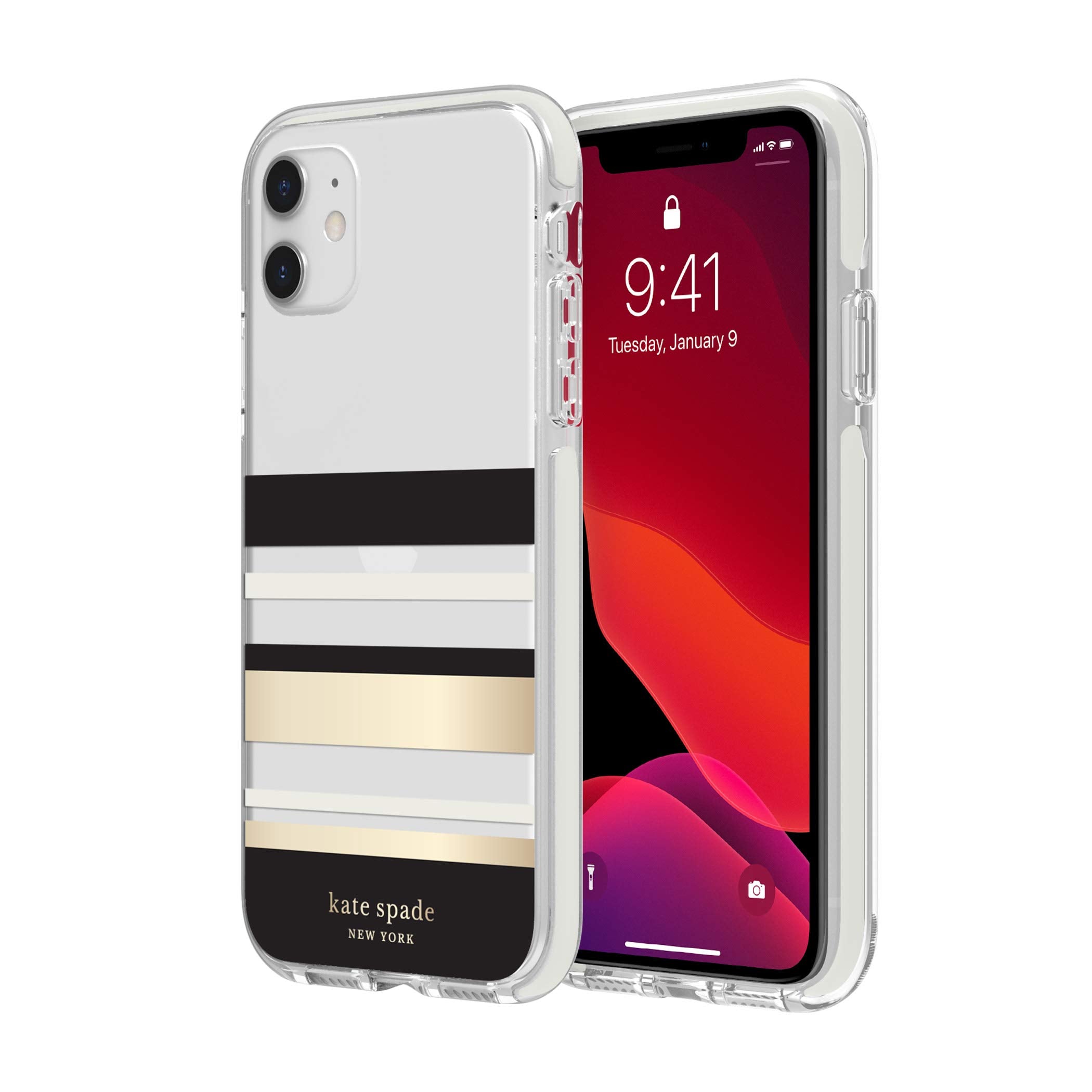 Kate Spade New York Park Stripe Case For Iphone 11   Defensive Hardshell With Cream Bumper