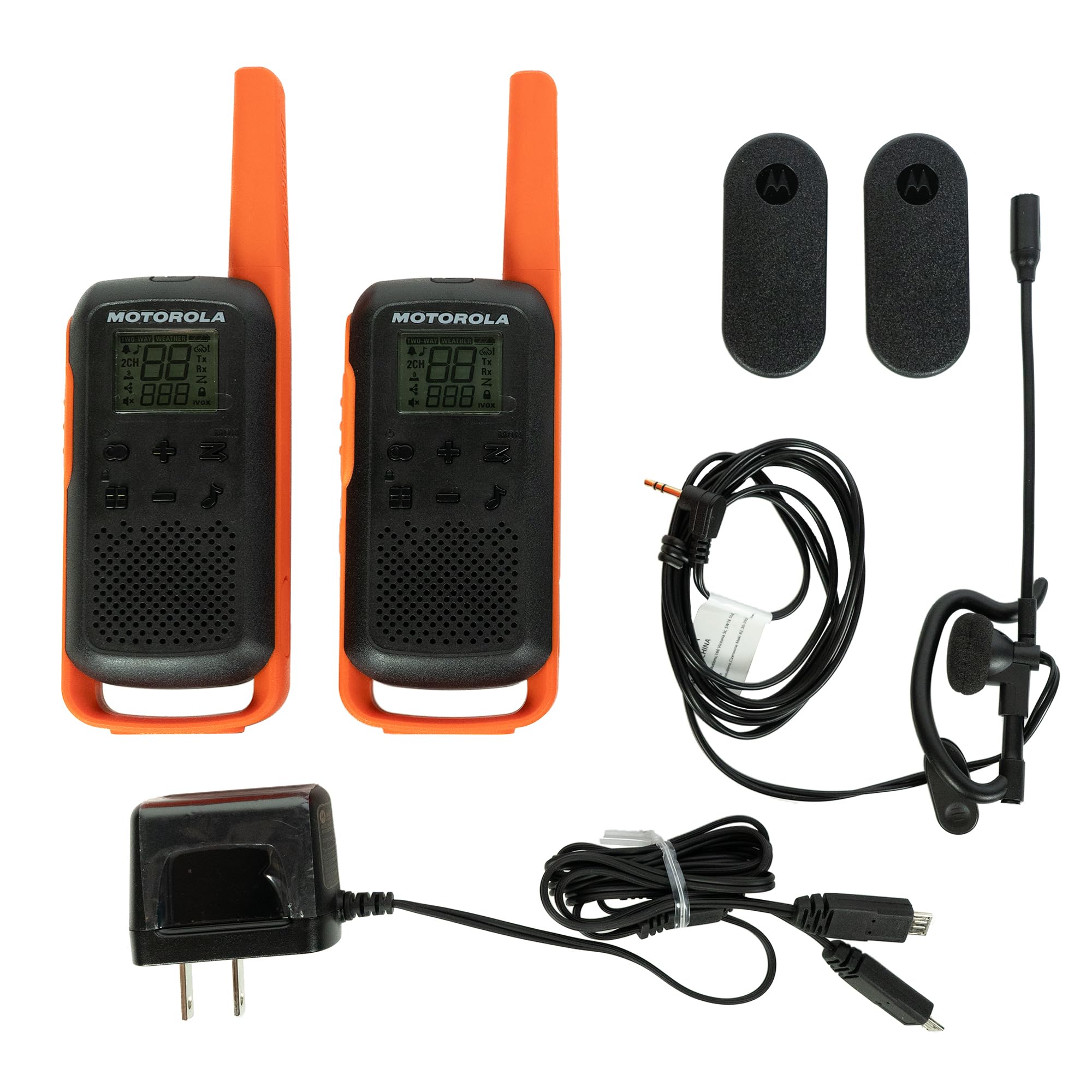 Motorola Solutions, Portable Frs, T275, Talkabout, Two Way Radios, Rechargeable, 22 Channel, 25 Miles, Orange W/Black, 2 Pack