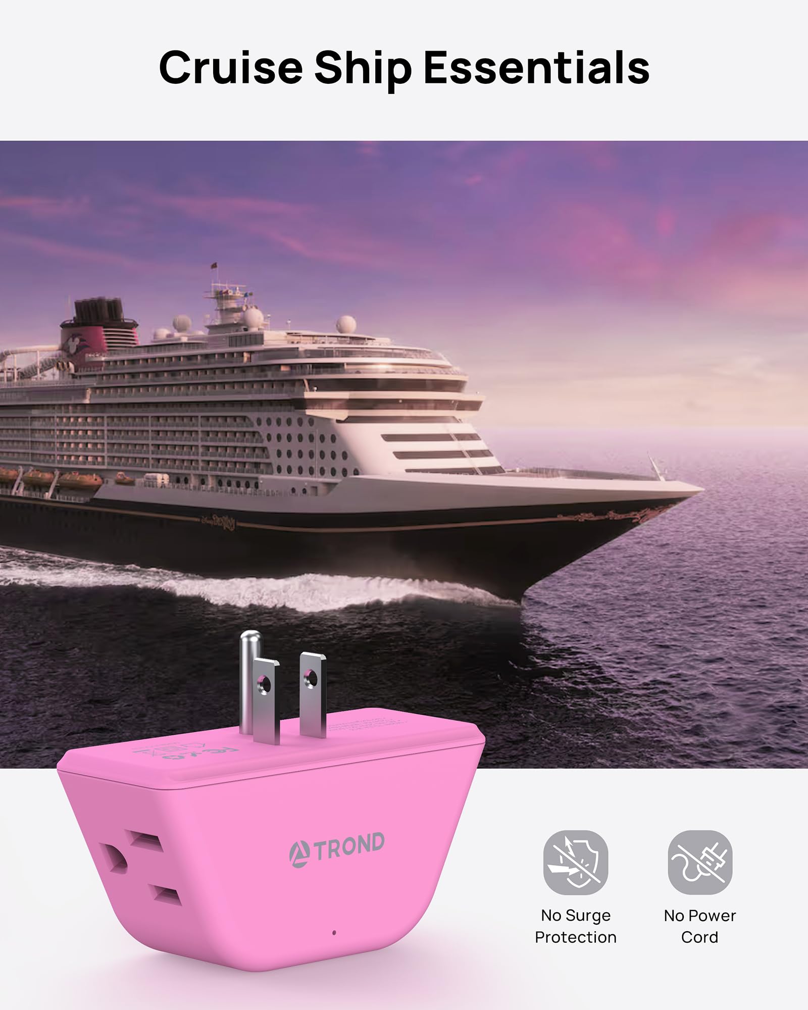 Trond Pink Outlet Extender - Multi Plug Outlet With 3-Prong Grounded Sockets, 3 Way Angled Plug Splitter, Compact And Practical