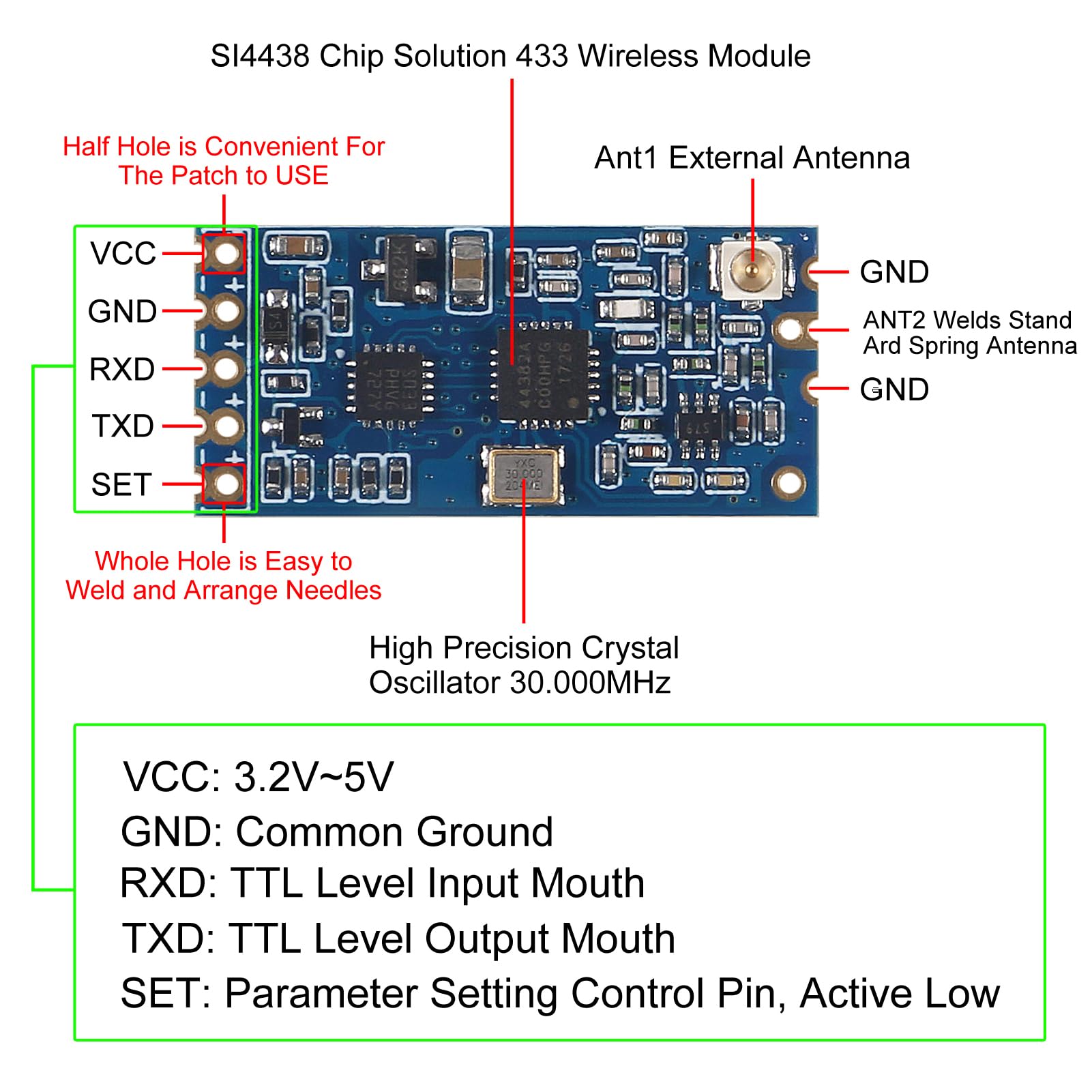3Pcs Hc 12 433Mhz Si4463 Si4438 Wireless Serial Port Module 1000M Replace Bluetooth With Antenna