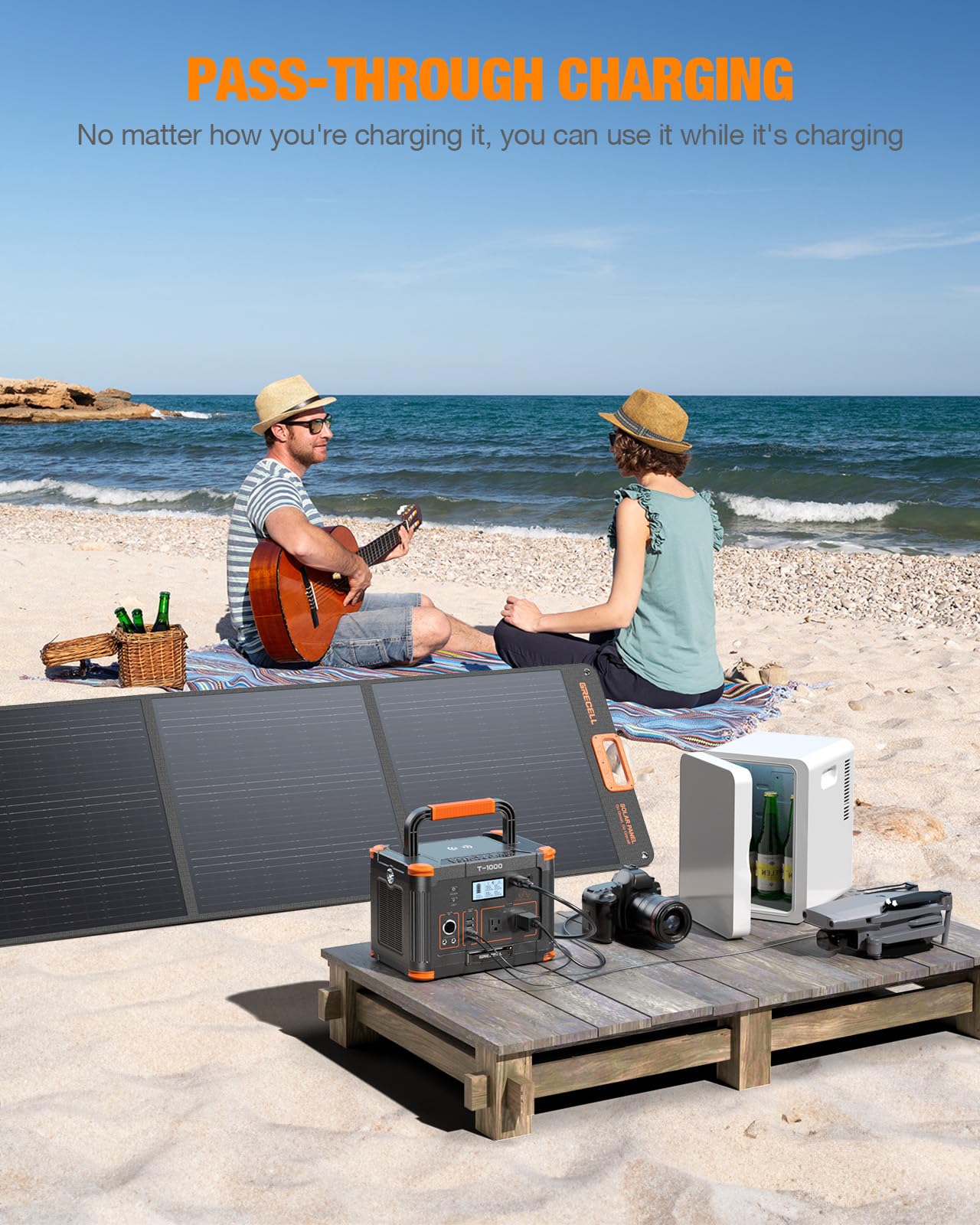 Portable Power Station 1000W, Grecell 999Wh Solar Powered Generator With 110V Ac Outlet, Pd 60W Fast Charging Backup Lithium Bat