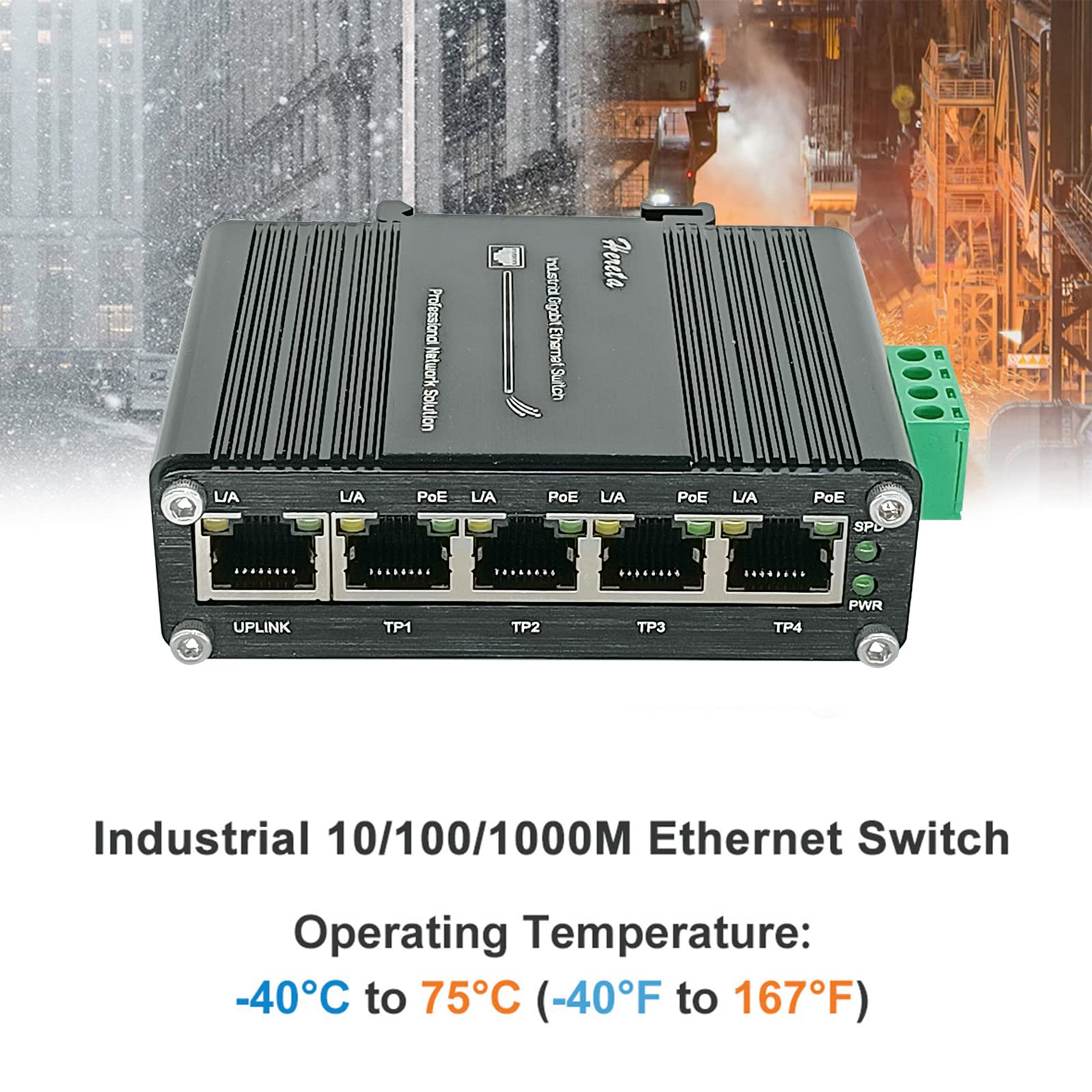 Industrial Gigabit Ethernet Poe+ Switch 5 Port 10/100/1000Base T Auto Mdi/Mdi X Half/Full Duplex Compact 30W Poe+ Ethernet Switc