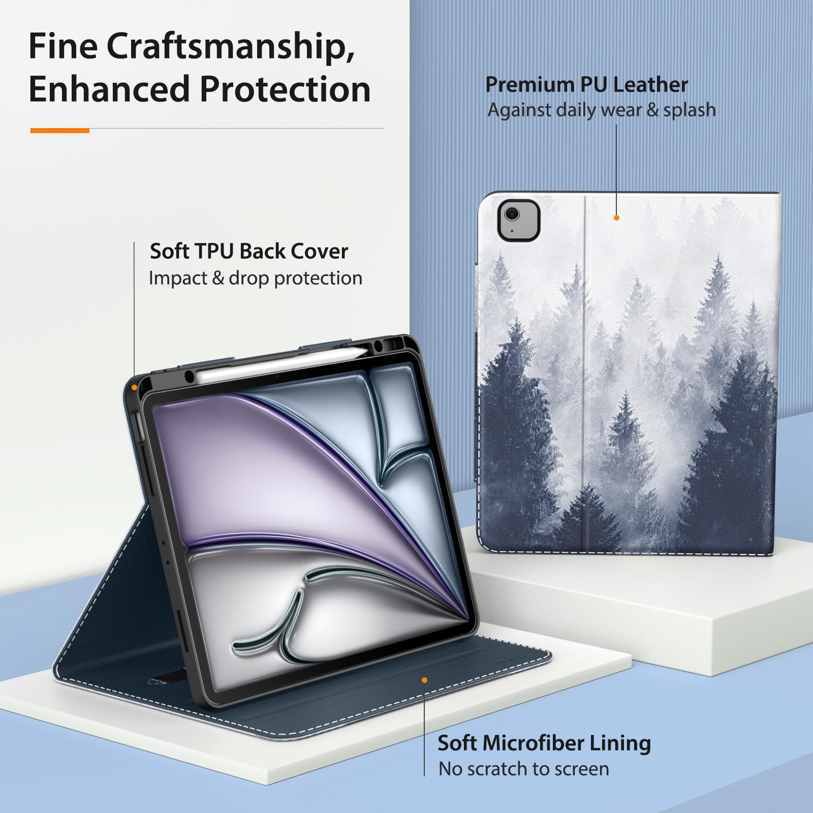Moko Case For Ipad Air 13 Inch (M3 2025 / M2 2024) & Ipad Pro 12.9 2022/2021 With Pencil Holder, Premium Leather Folio Stand Cov