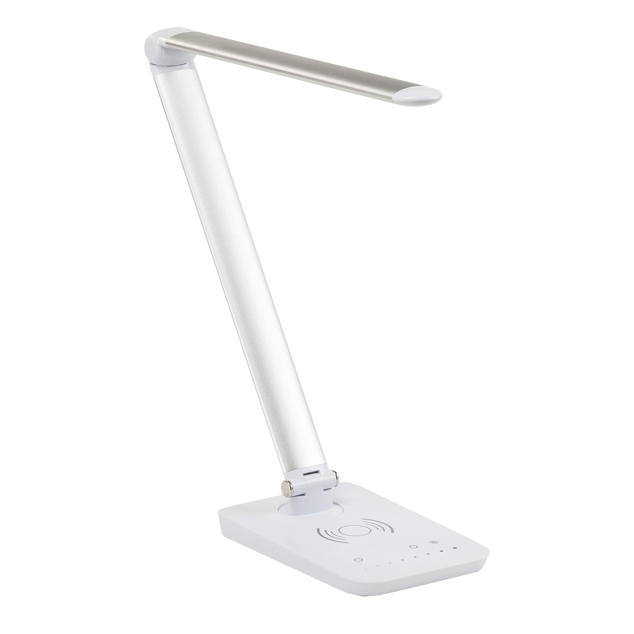 Safco Products 1009Sl, Pivoting Neck, Built In Wireless, Usb Port Vamp Led Lamp With Charging Pad, Silver, 16'' D X 5'' W X 16.7