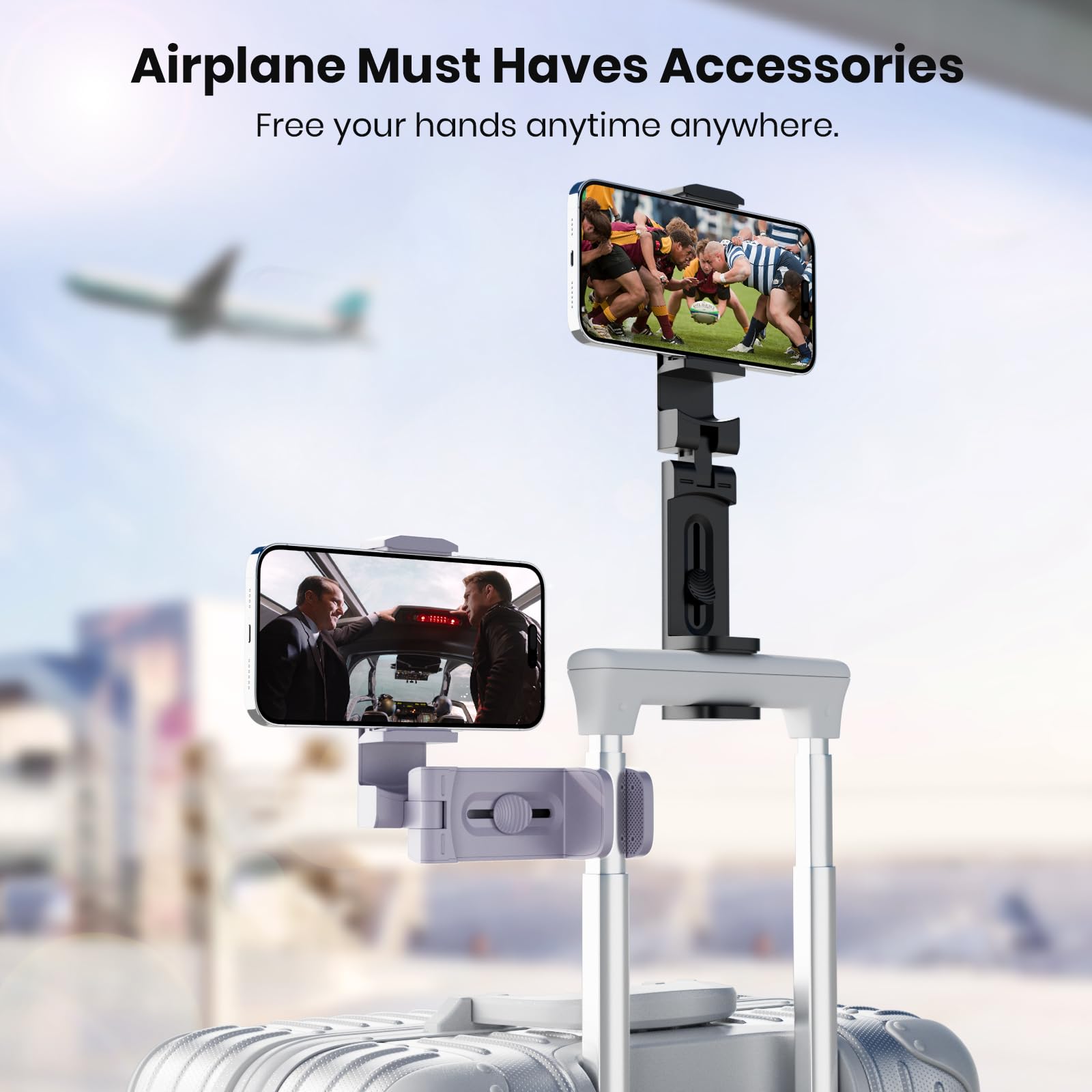 2 Pack Universal Airplane Phone Holder For Stocking Stuffers, Klearlook 360 Rotation Travel Essentials Phone Mount For Desk, Han