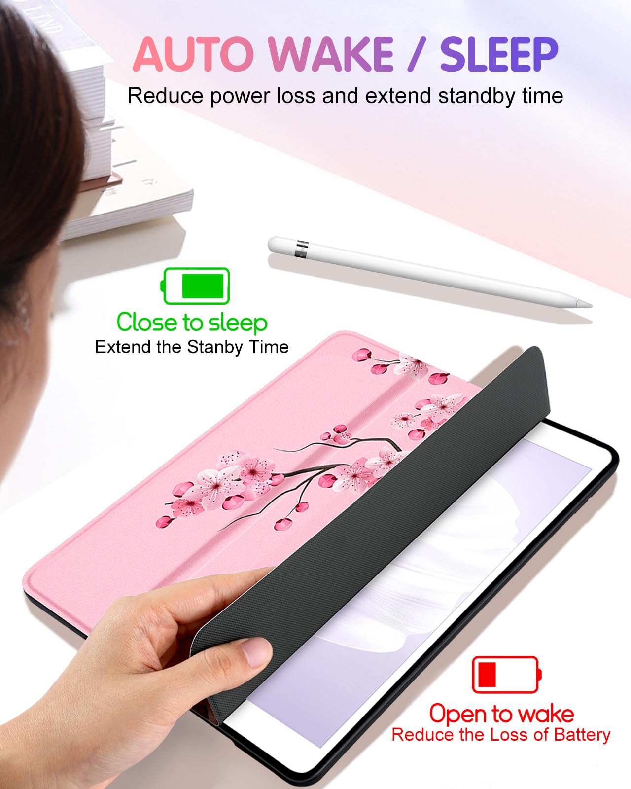 Uppuppy For Ipad 9Th/8Th/7Th Generation Case 10.2 Inch Girls Cute Women Folio Smart Cover Pencil Holder Flowers Aesthetic Design