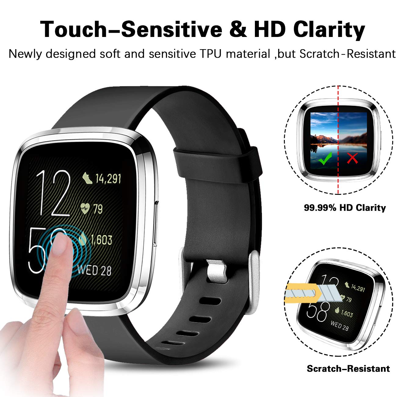 Wepro Screen Protective Case Compatible With Fitbit Versa 2 Smartwatch, 3 Pack Soft Tpu Full Cover Cases For Fitbit Versa 2 Watc