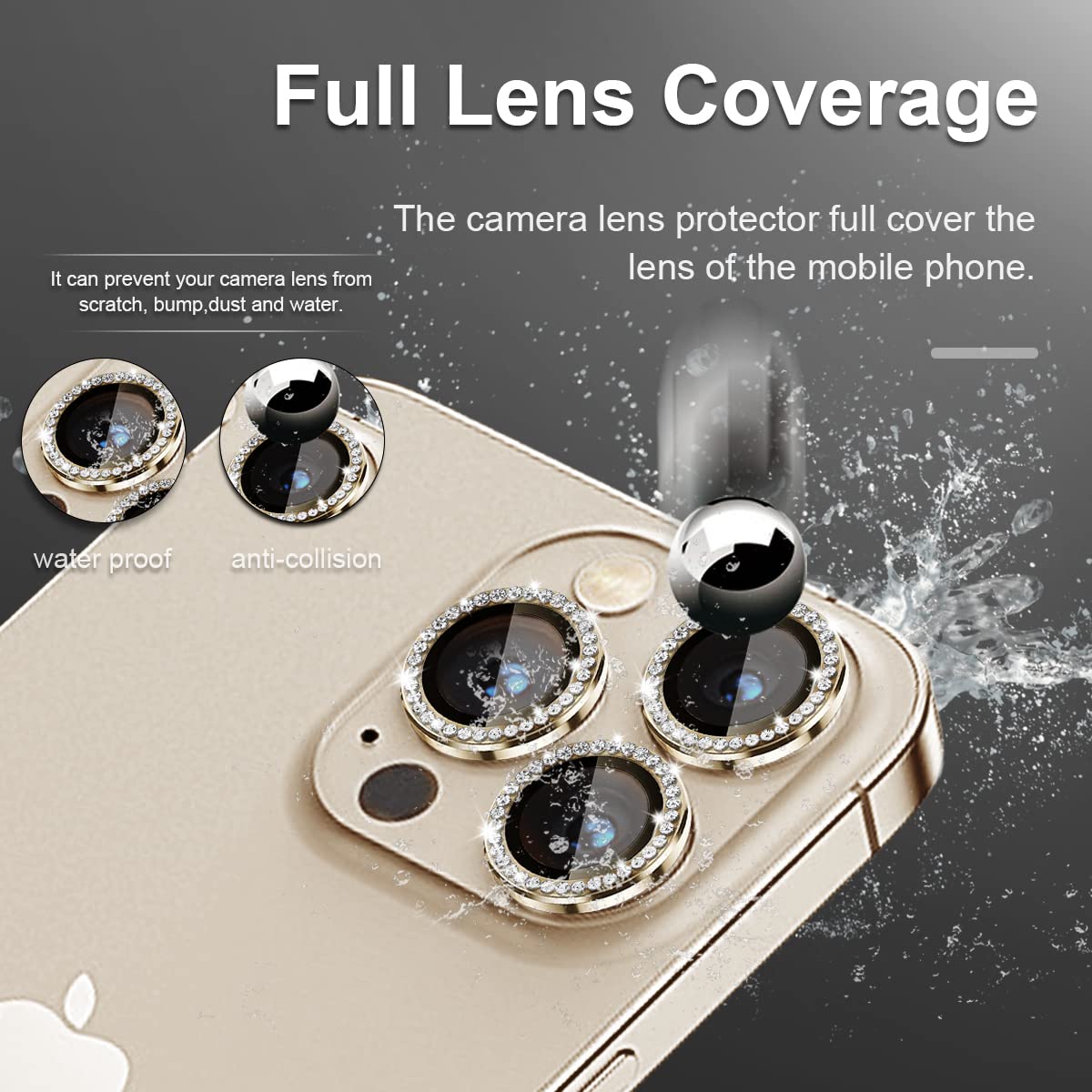 Tiuyao Diamond Camera Lens Protector For Iphone 14 Pro 6.1'& Iphone 14 Pro Max 6.7', Tempered Glass Camera Lens Protector Bling Ring Lens Cover For Iphone 14 Pro/Iphone 14 Pro Max (Diamond Gold)