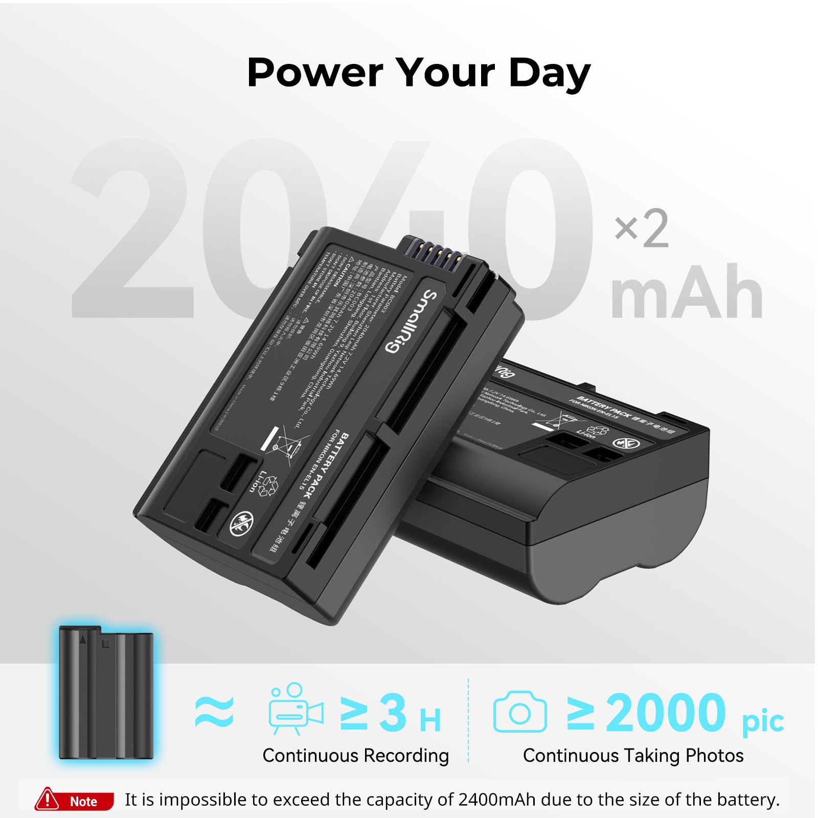 Smallrig El-El15C Camera Battery Charger Set For Nikon Z6 Iii, Zf, Z8, Double Slot En-El15C Battery Charger For Z7 Ii, Z6 Ii, Z5