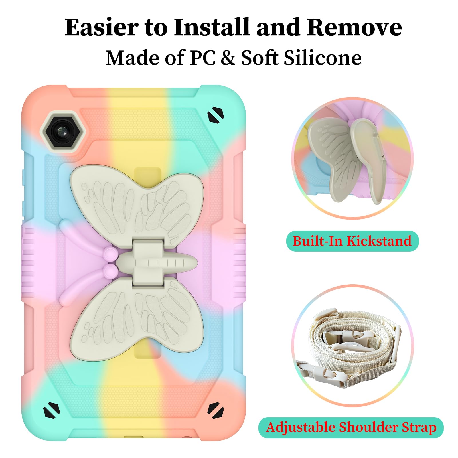 Hogenl Cover For Samsung Galaxy Tab A9 8.7 Inch Case For Kids Girl, Galaxy Tab A9 2023 Released With Butterfly Stand Shoulder St