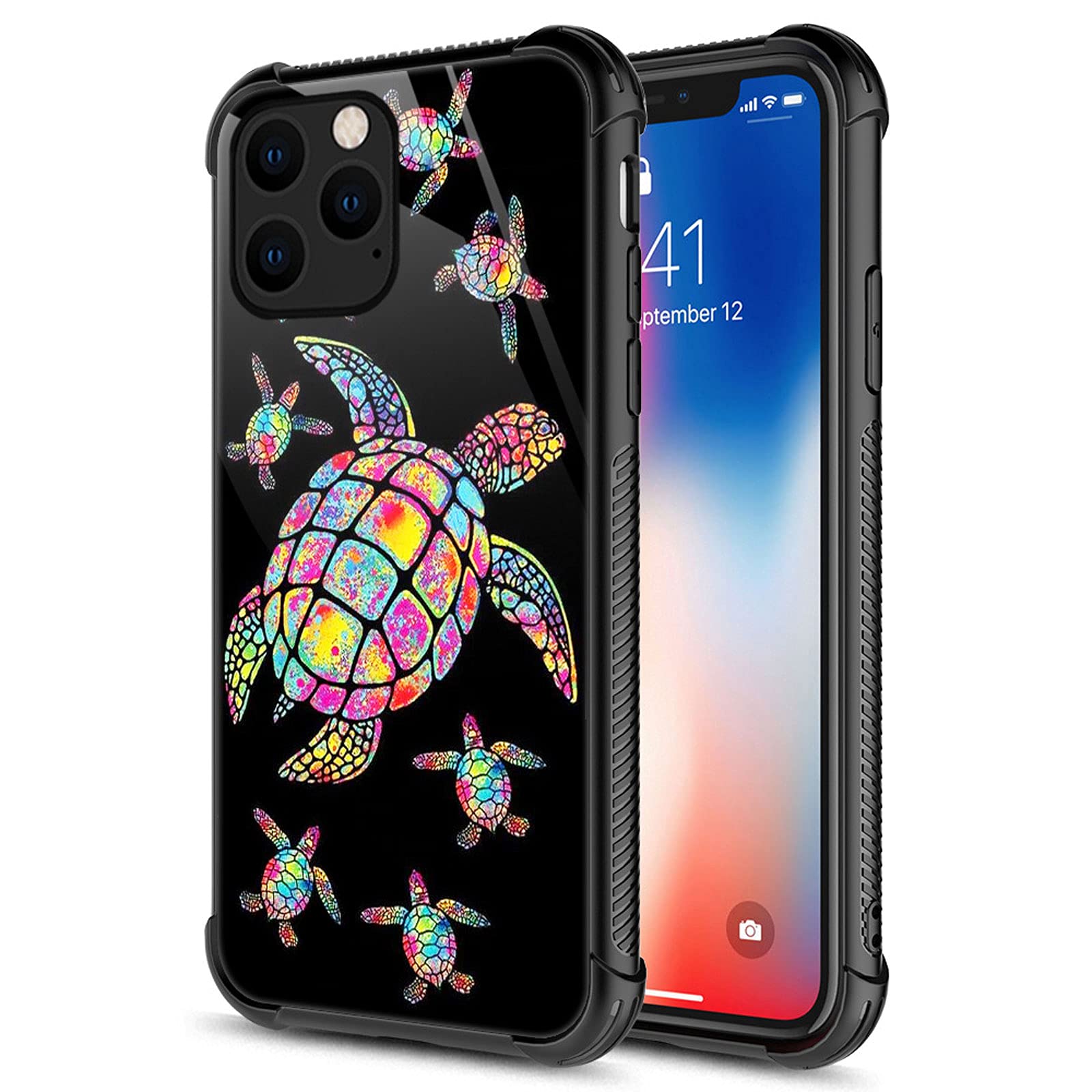 CARLOCA iPhone 13 Case Shockproof Anti-Scratch Drop Protection Polycarbonate Colorful Rainbow Turtle Family