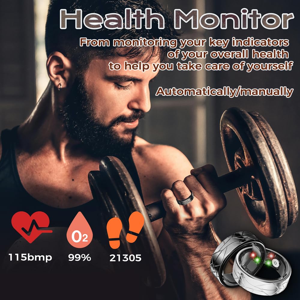 Smart Ring Fitness Tracker Sleep Tracking Heart Rate Monitor Pedometer, Waterproof Activity Tracker Fitness Ring Steps Counter,