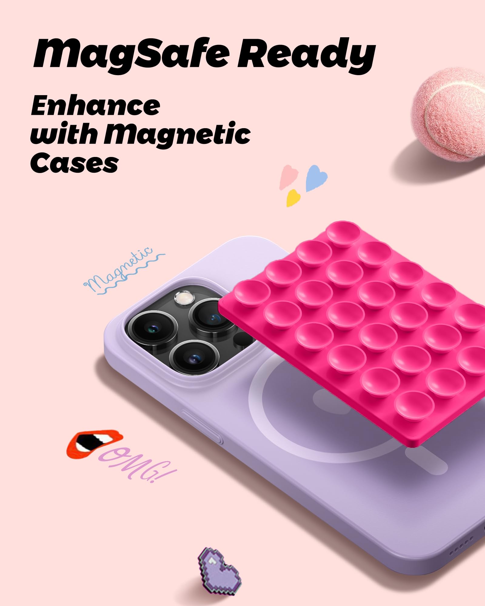 Amband Magnetic Suction Phone Mount For Magsafe Case, Silicone Sticky Grip Secure Holder For Iphone, Hands-Free Taking Photo/Rec