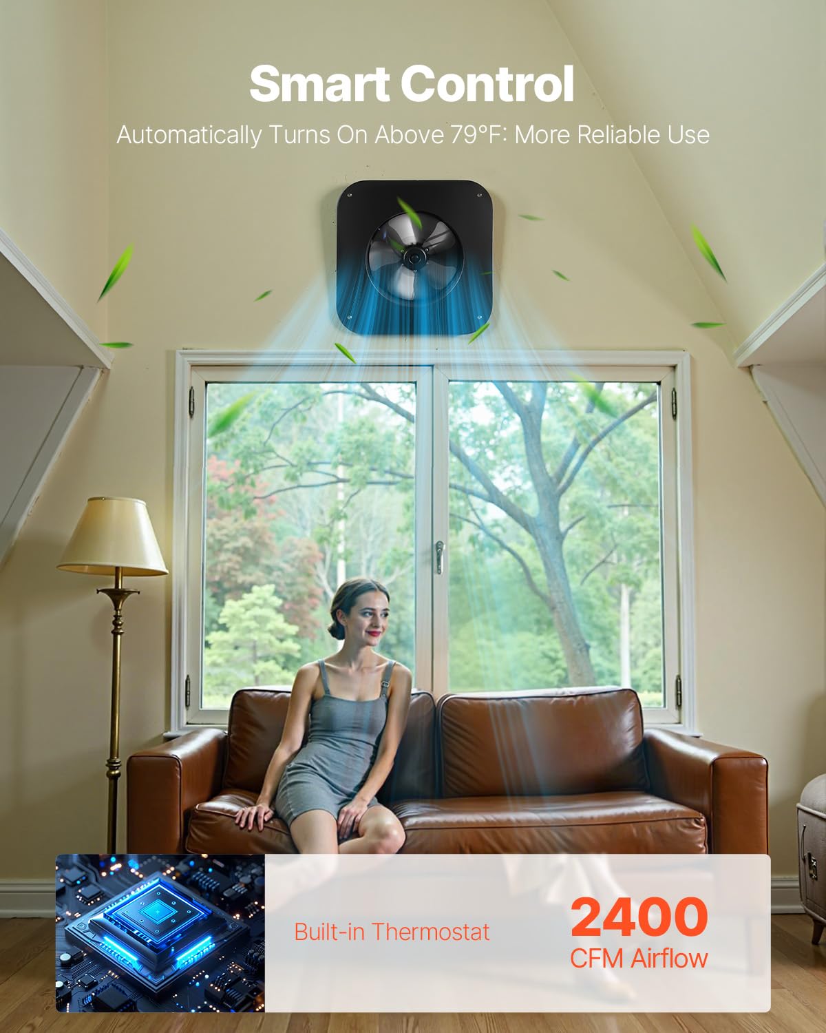 Vevor Roof Attic Exhaust Fan, 35W Smart Solar Roof Ventilation Fan With Built-In Thermostat, 2400 Cfm Airflow Built-In Brushless