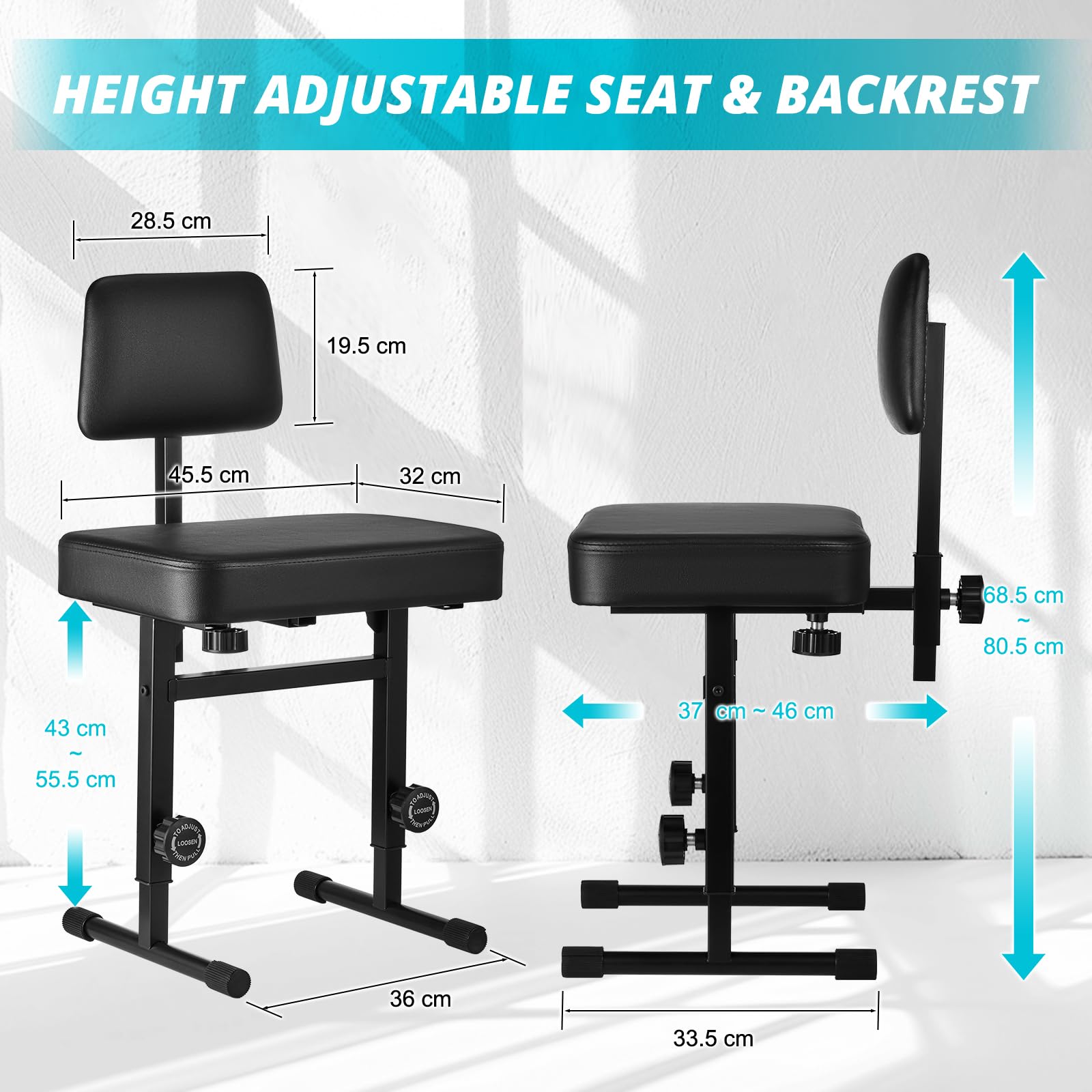 Tentoten Piano Bench Adjustable Height, Piano Chair With Padded Backrest Comfortable Piano Seat For Piano & Keyboard Bench For M