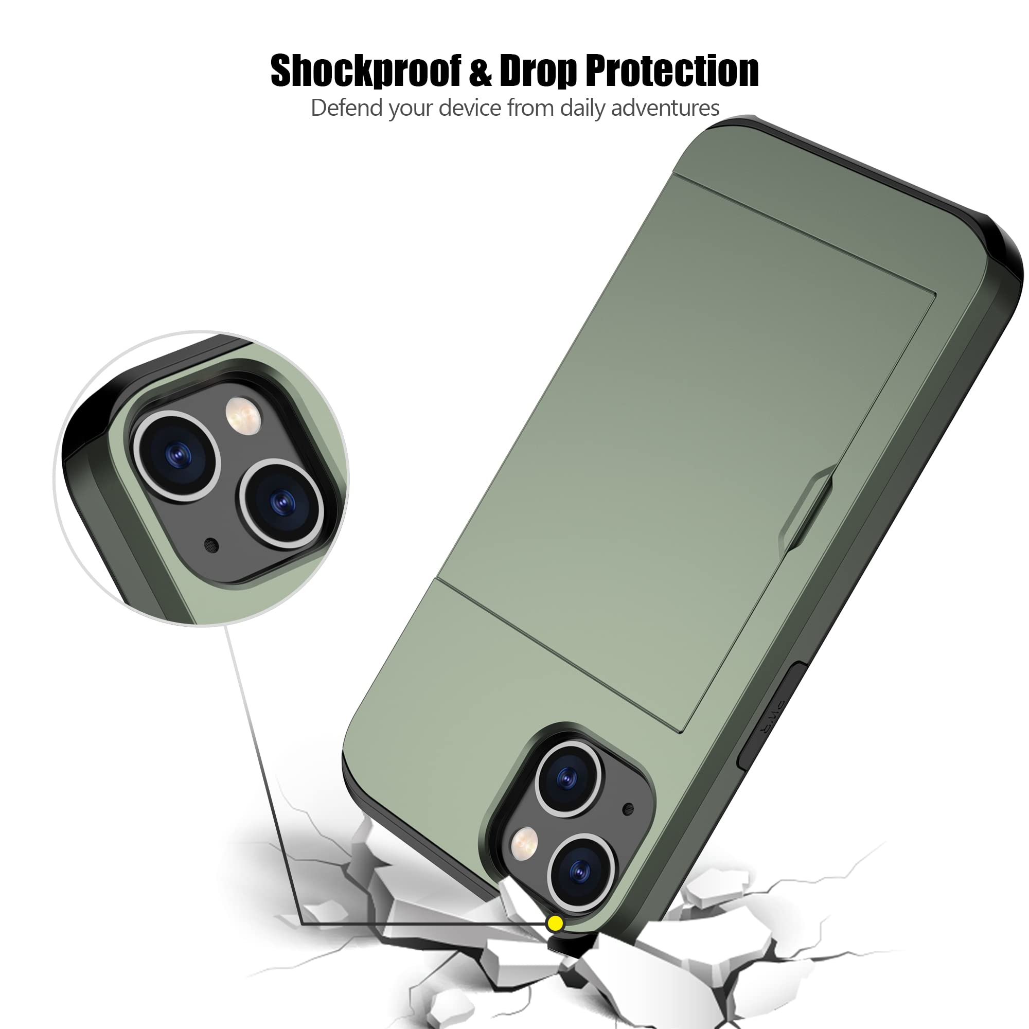 Nvollnoe Compatible With Iphone 15 Case With Card Holder Heavy Duty Protective Dual Layer Shockproof Hidden Card Slot Slim Walle