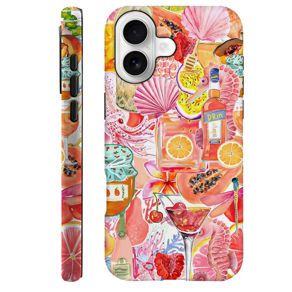 Compatible with iPhone 17,Durable & Shockproof Phone Case Cover Design - Seashell Dragonfly Fruit Seahorse Collage