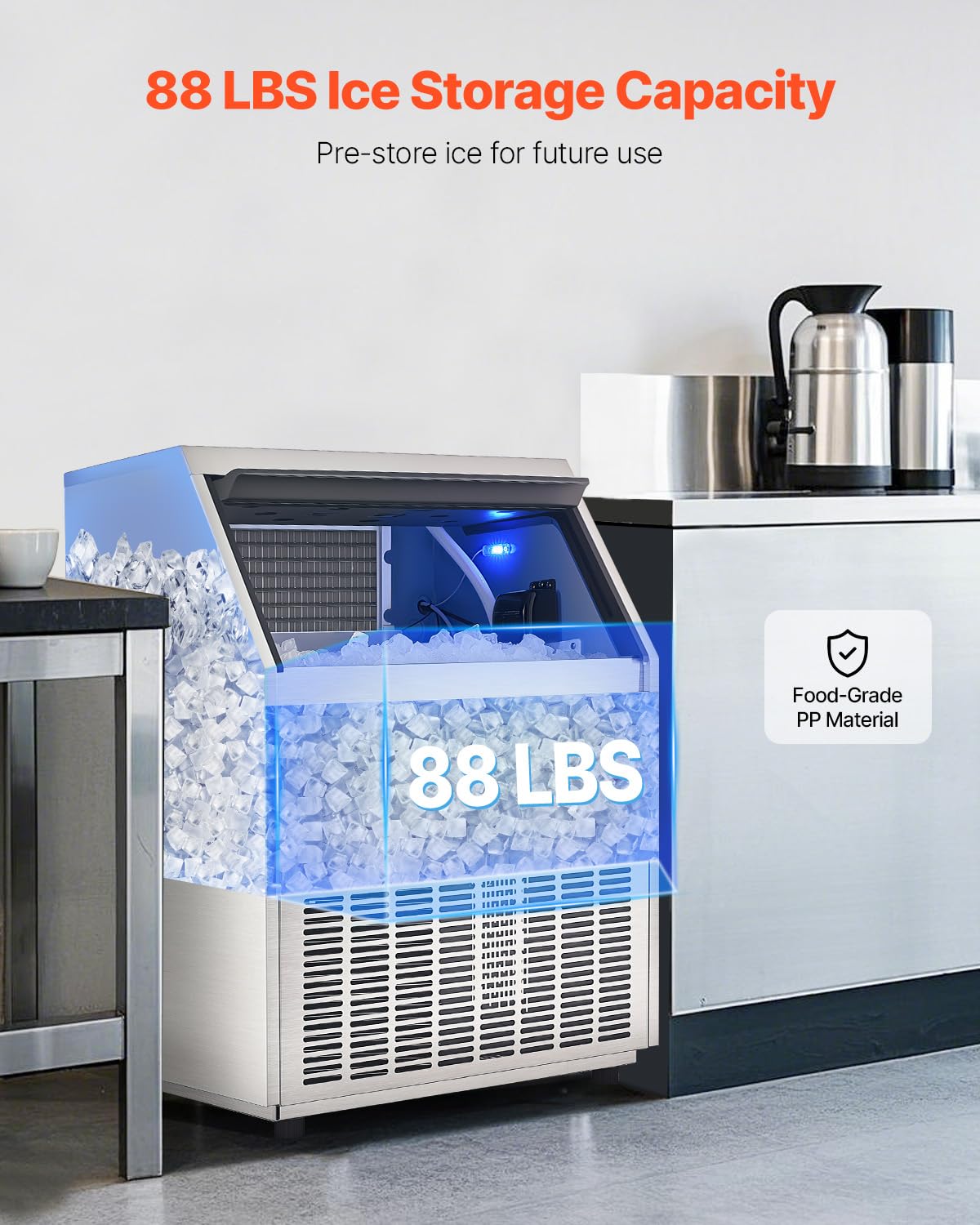 Vevor 440Lbs/24H Commercial Ice Maker, 160 Ice Cubes In 15 Minutes, Freestanding Ice Maker Machine With 88Lbs Large Storage Capa