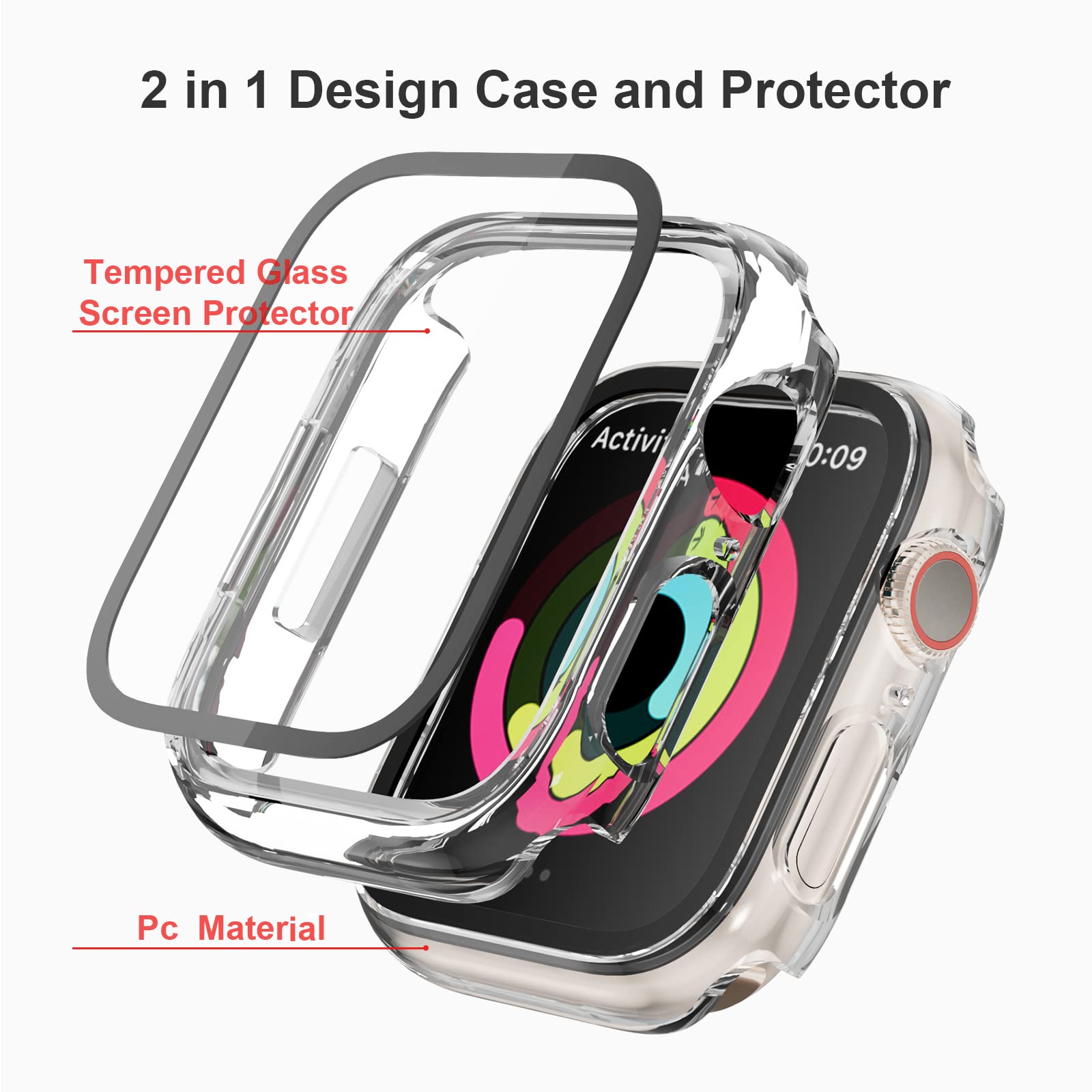 Cuteey 12 Pack Case For Apple Watch Series 9 8 7 45Mm Tempered Glass Screen Protector, All Round Full Hard Pc Protective Cover B