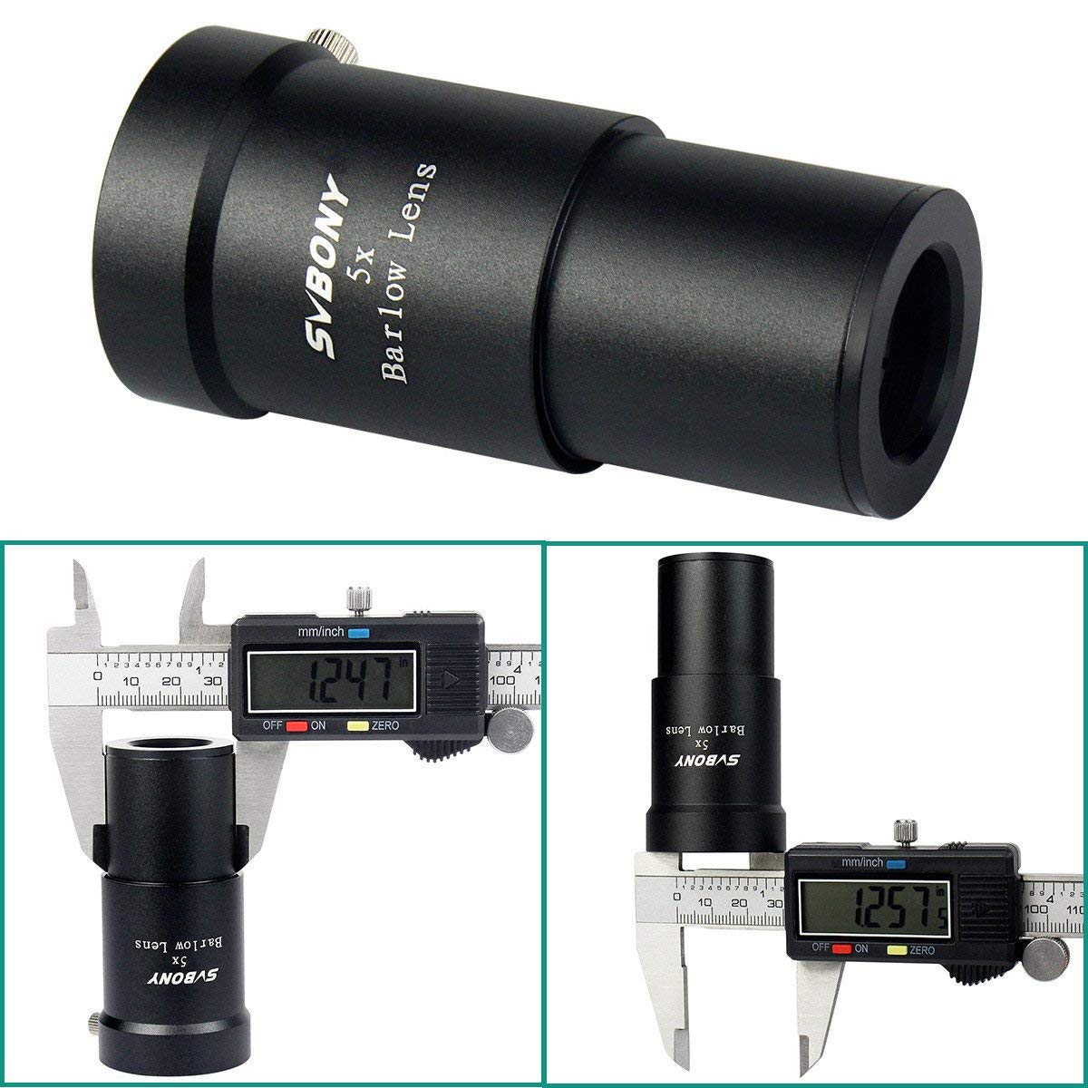 Svbony Telescope Barlow Lens, 1.25 Inch Telescope Accessory, Fully Multi Coated Broadband Green Film Barlow Lens 5X For Telescope Eyepiece