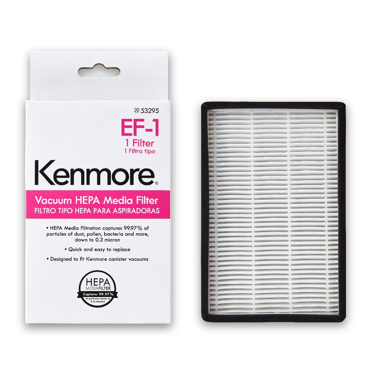 Kenmore 53295 Ef 1 Hepa Media Vacuum Cleaner Exhaust Air Filter For Upright And Canister Vacuums,White
