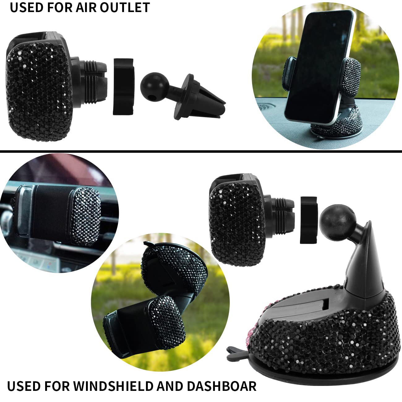 Ecmln Bling Car Phone Holder,Rhinestone Bling Crystal Car Phone Mount,With One Air Vent Base,Universal Cell Phone Holder For Das